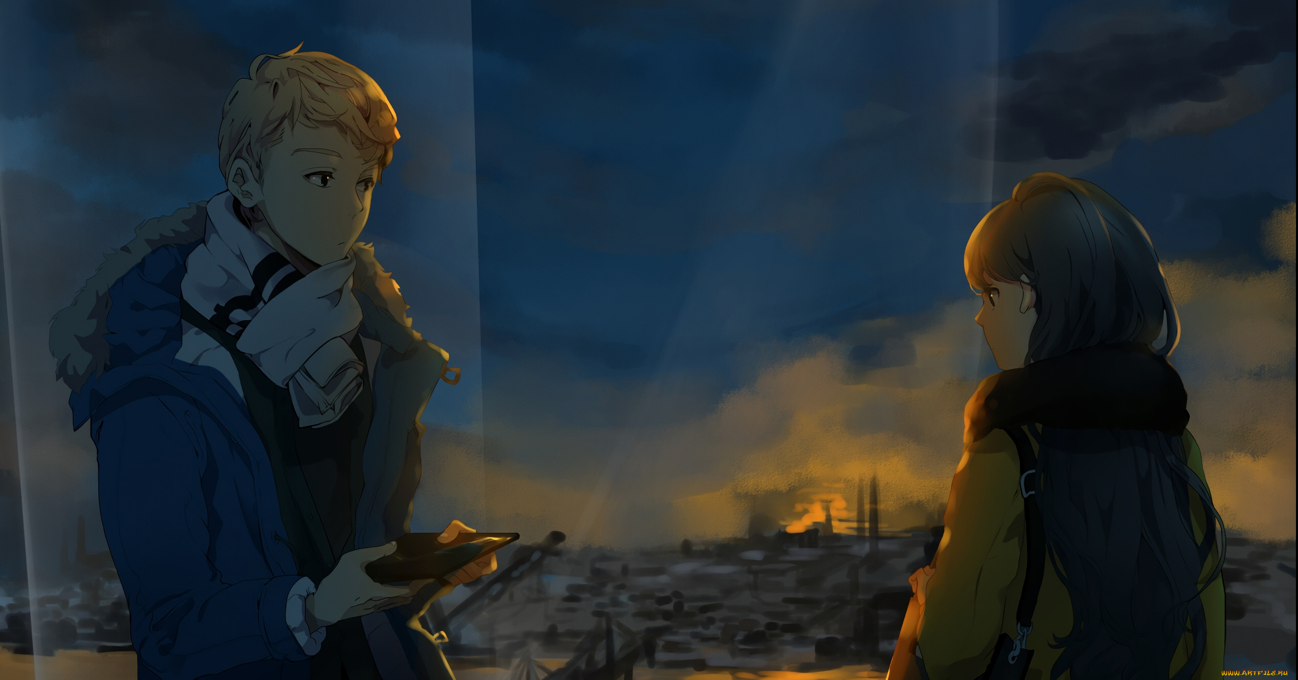 автор, , rakend, аниме, unknown, , другое, парень, окно, арт, ночь, девушка, rakend