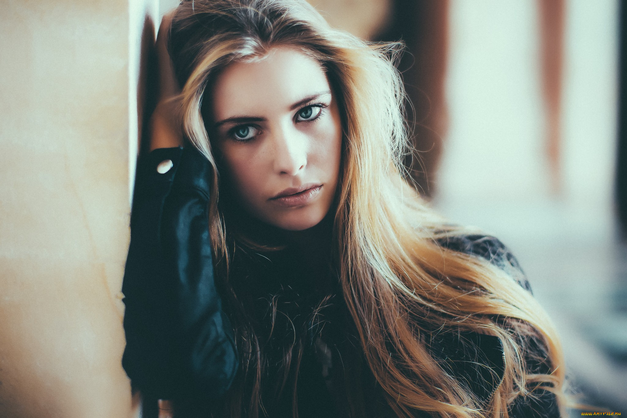 девушки, -unsort, , лица, , портреты, блондинка, куртка, стена