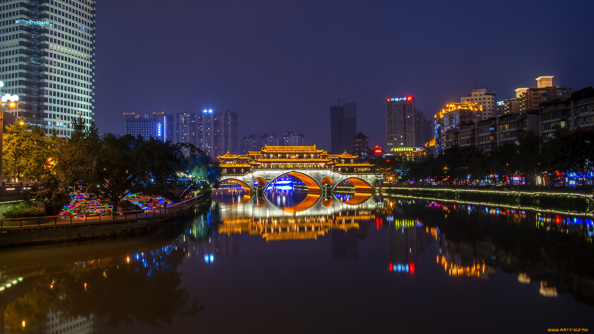 anshun, bridge, and, jin, river, , chengdu, города, -, мосты, простор
