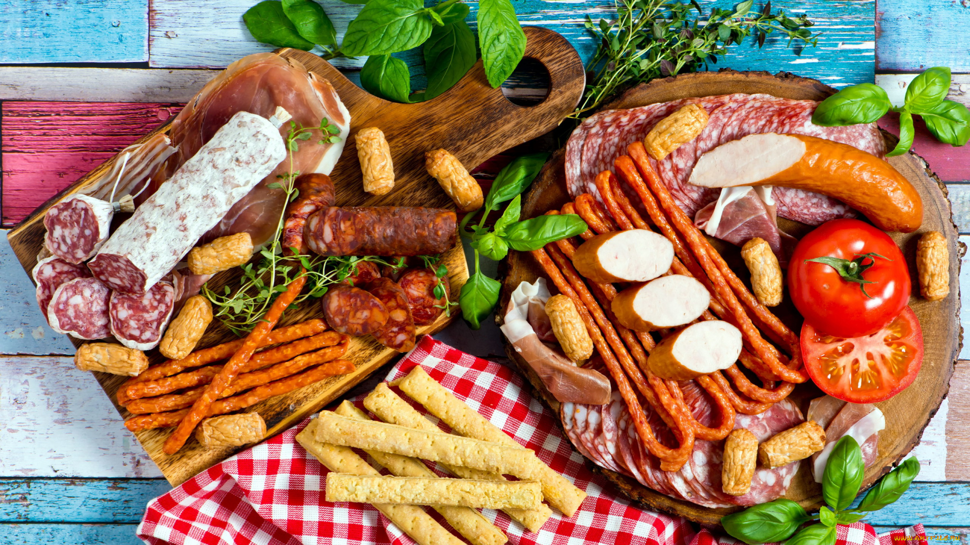 еда, колбасные, изделия, мята, ветчина, ассорти, колбаса, базилик