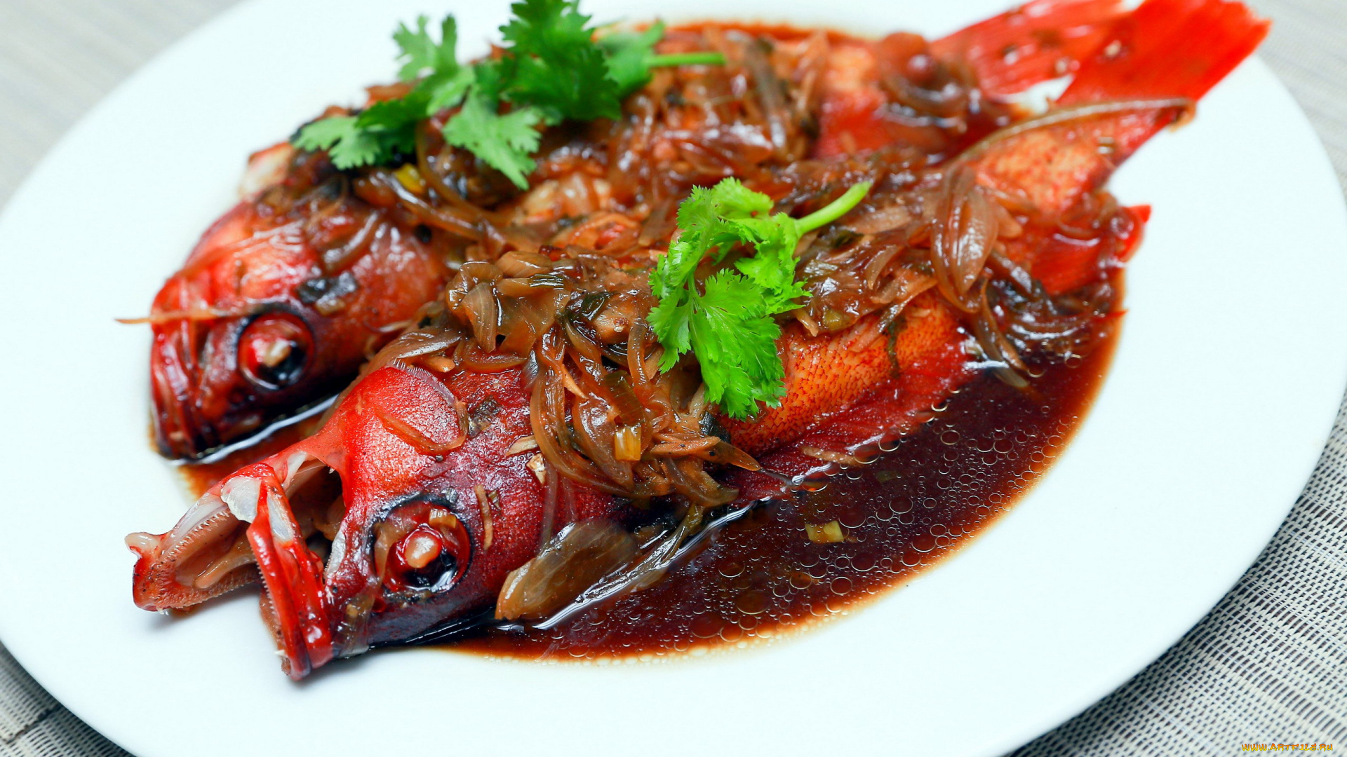 еда, рыбные, блюда, , с, морепродуктами, зелень, соус, рыба