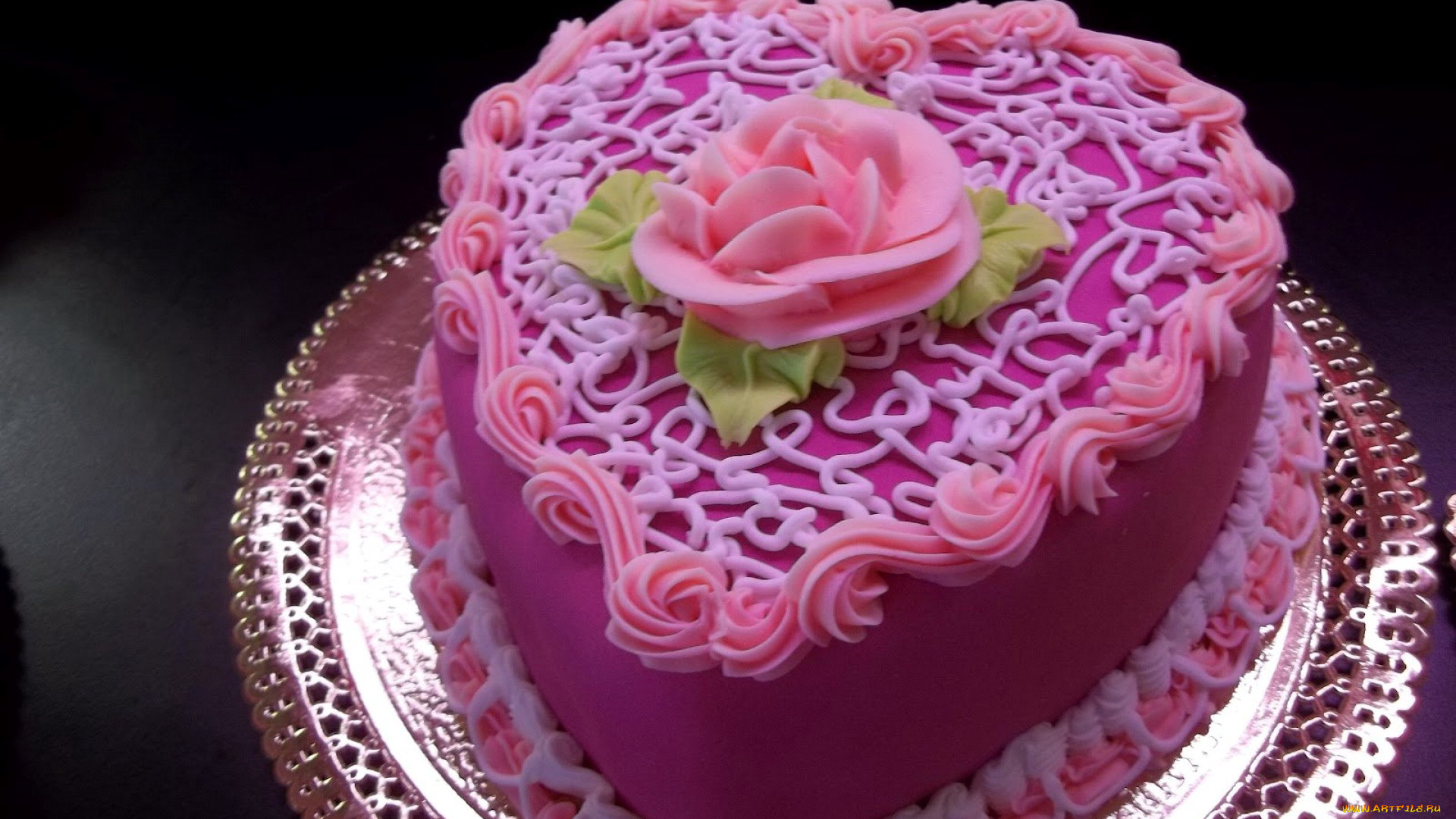 еда, торты, крем, сердце, торт, роза