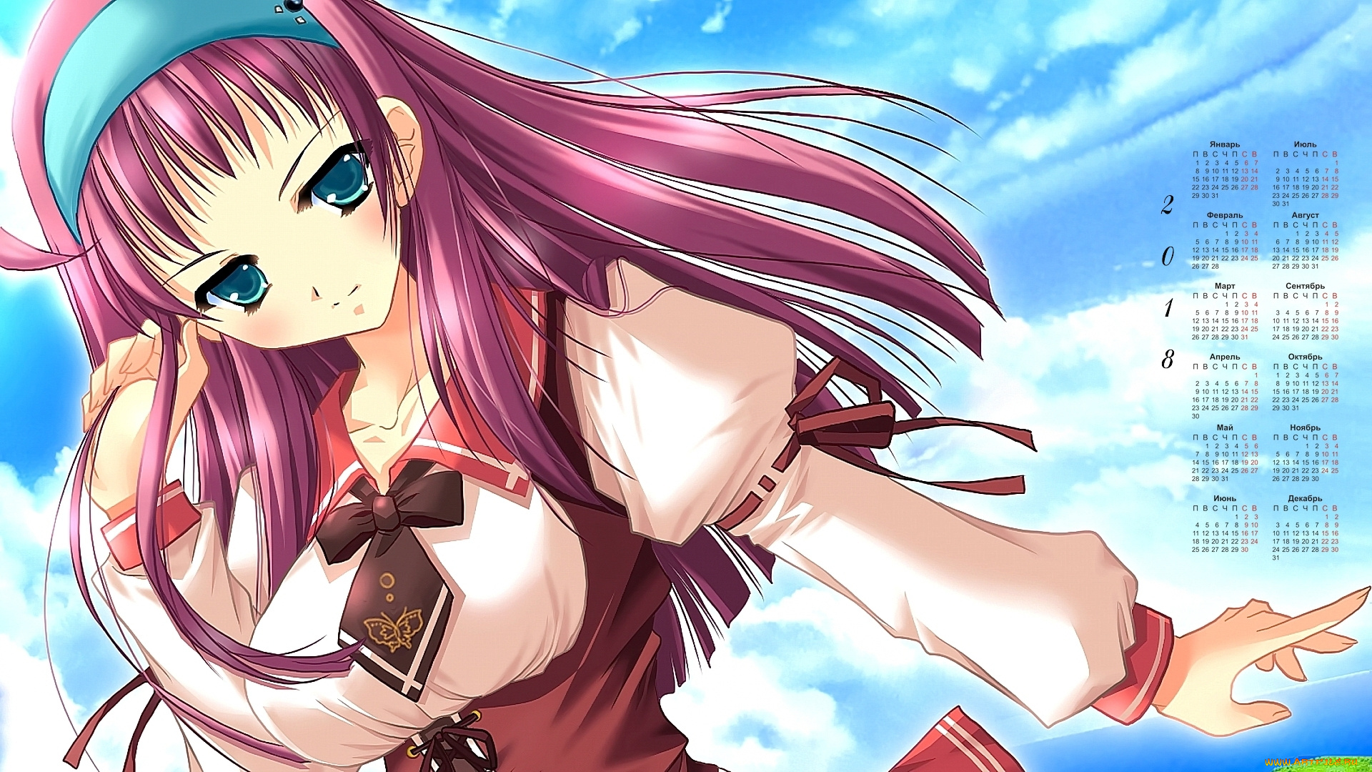 календари, аниме, 2018, девушка, взгляд
