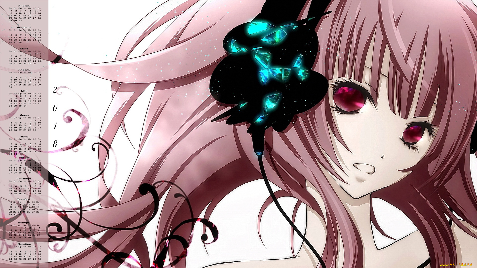календари, аниме, 2018, взгляд, девушка, лицо