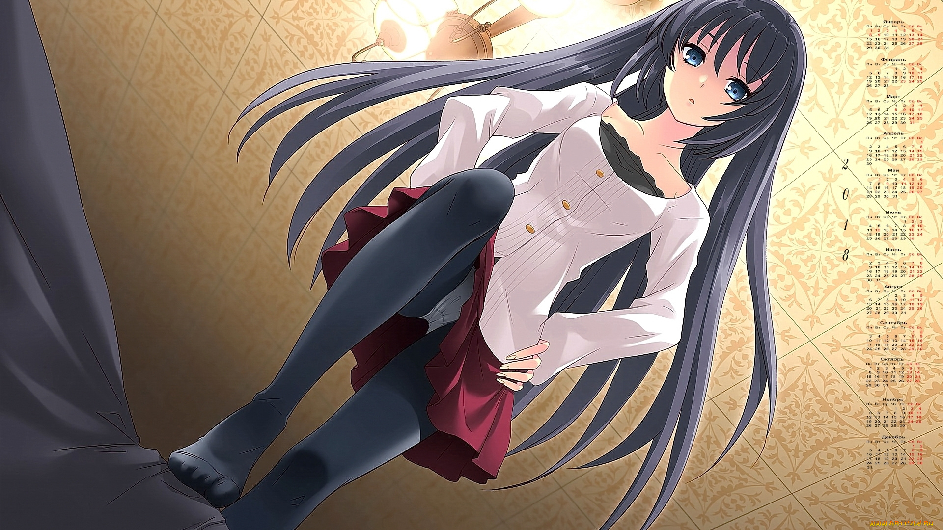 календари, аниме, взгляд, 2018, девушка