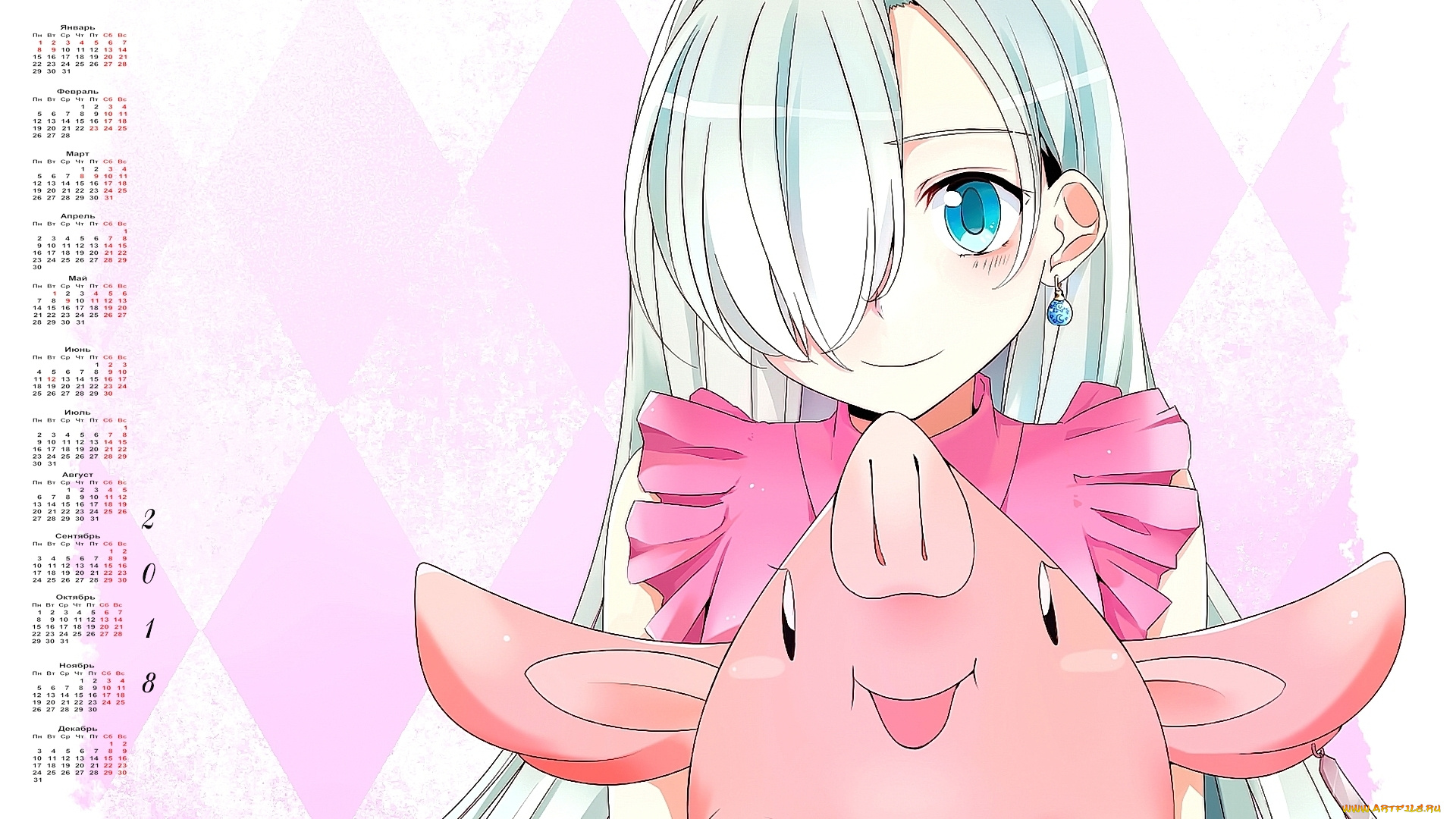 календари, аниме, взгляд, девушка, 2018
