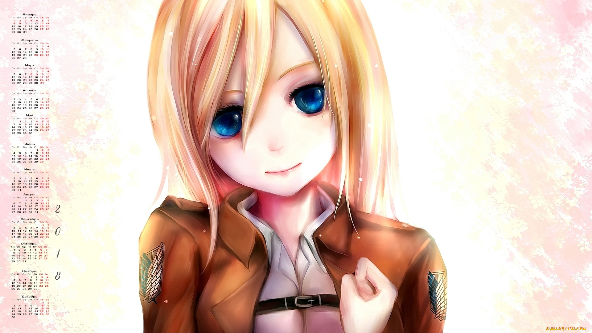 календари, аниме, взгляд, лицо, девушка, 2018