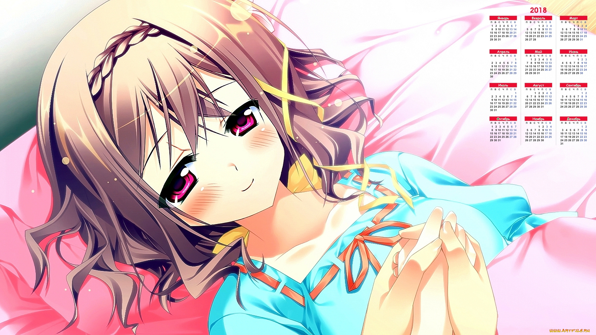 календари, аниме, взгляд, лицо, девушка, 2018