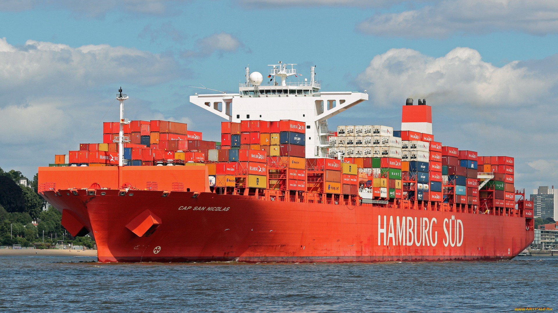 корабли, грузовые, суда, контейнеровоз