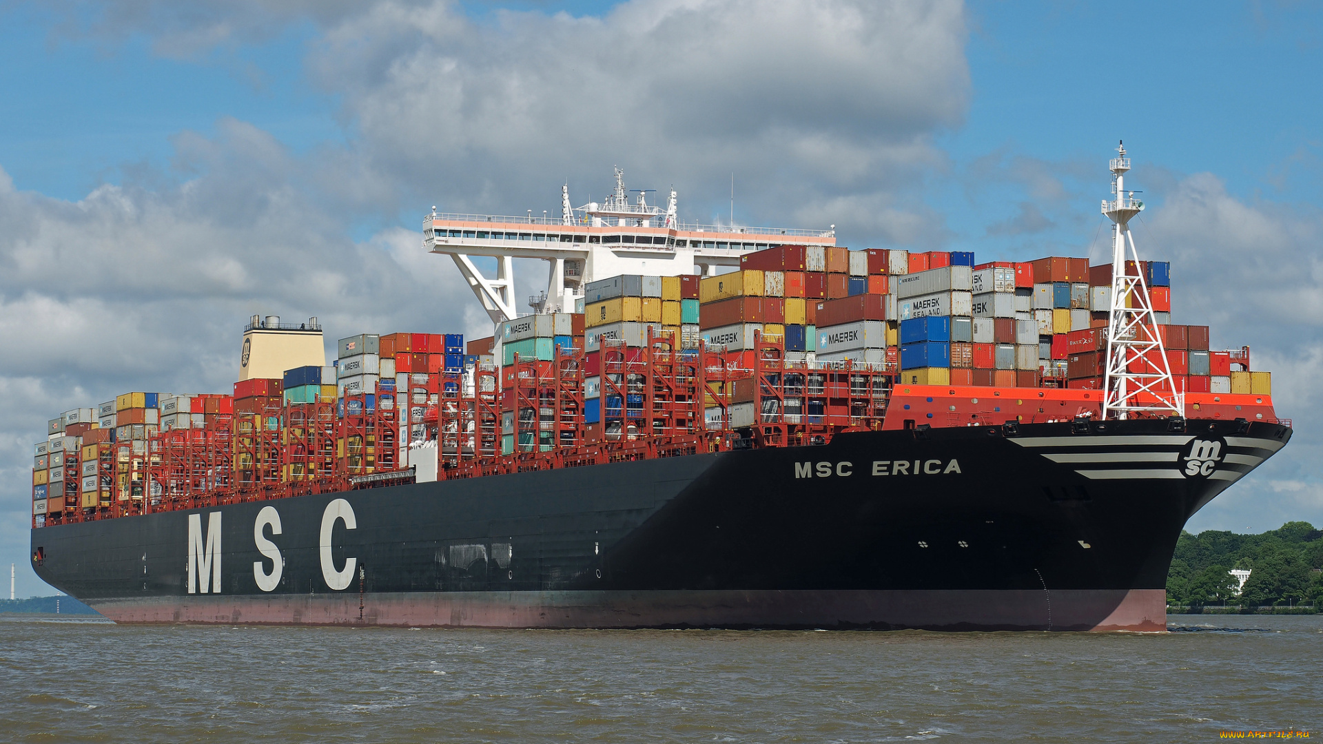 корабли, грузовые, суда, контейнеровоз