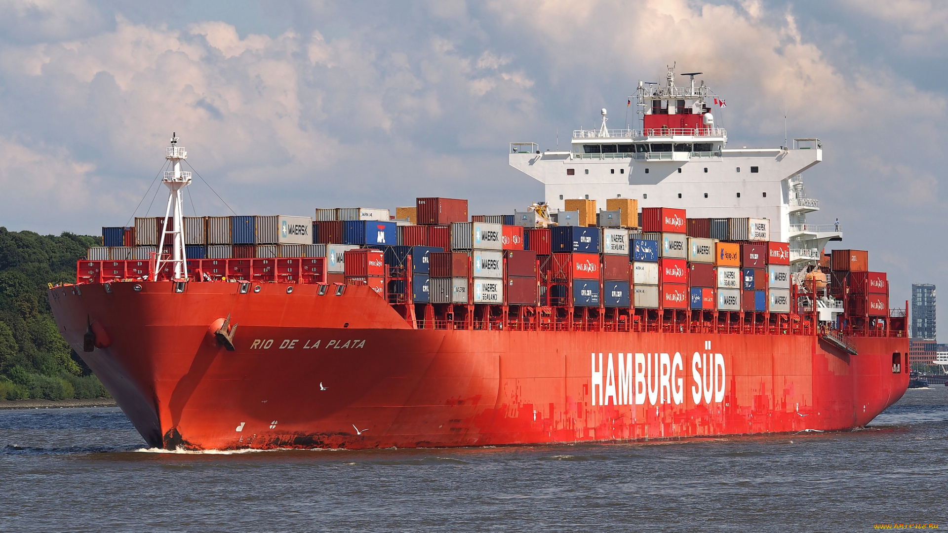 корабли, грузовые, суда, контейнеровоз