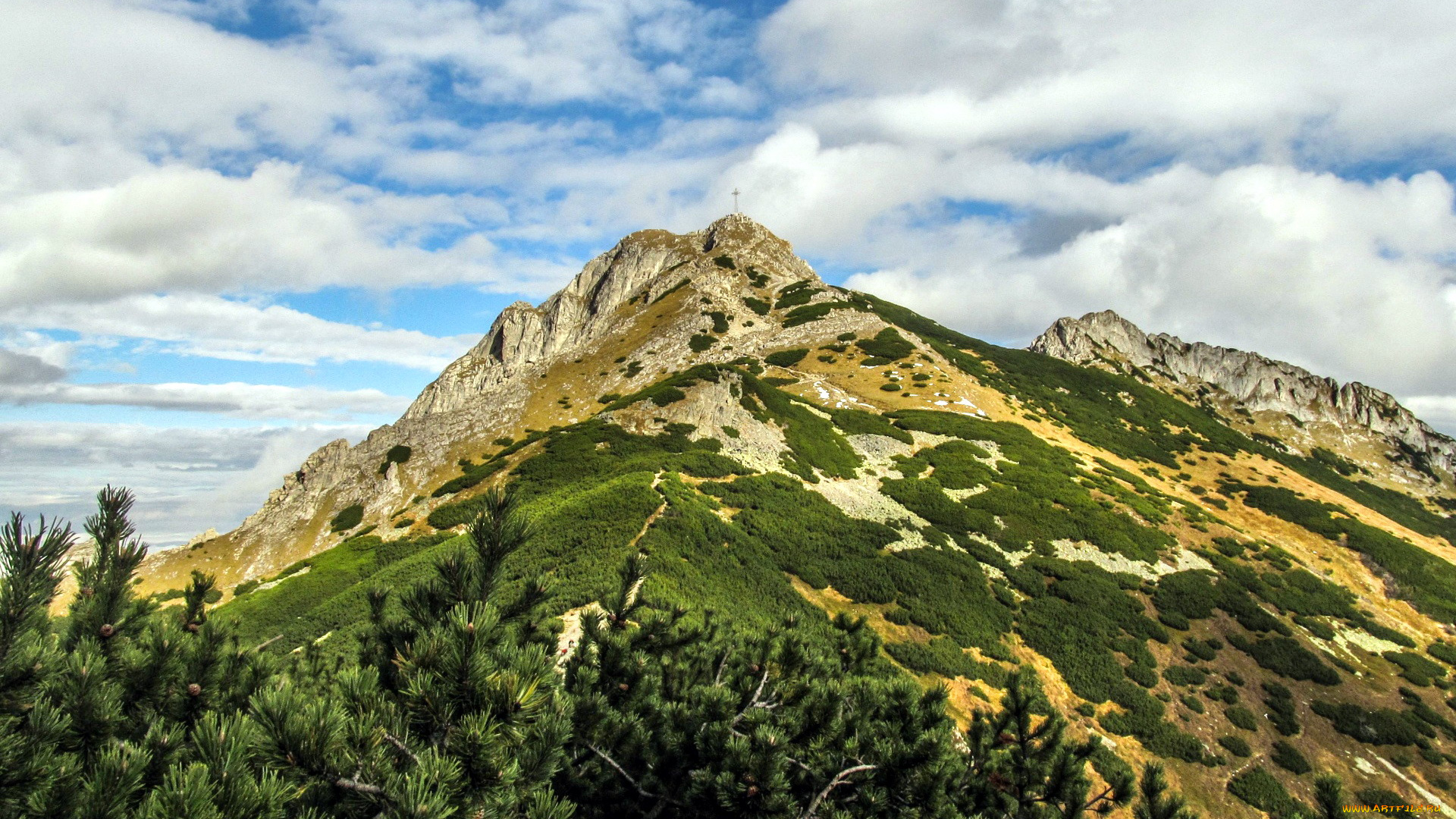 природа, горы, гора, облака, вершина