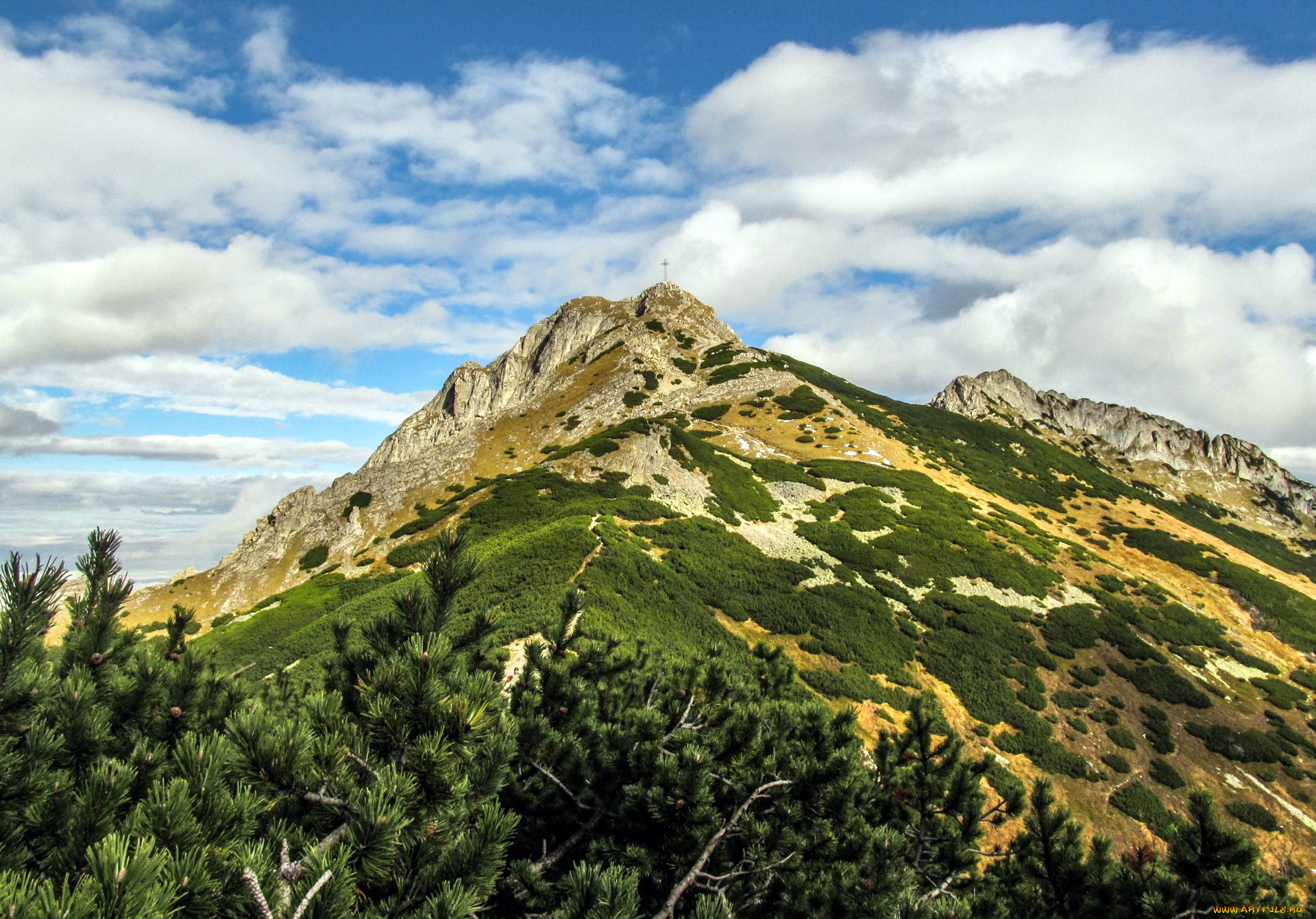 природа, горы, гора, облака, вершина