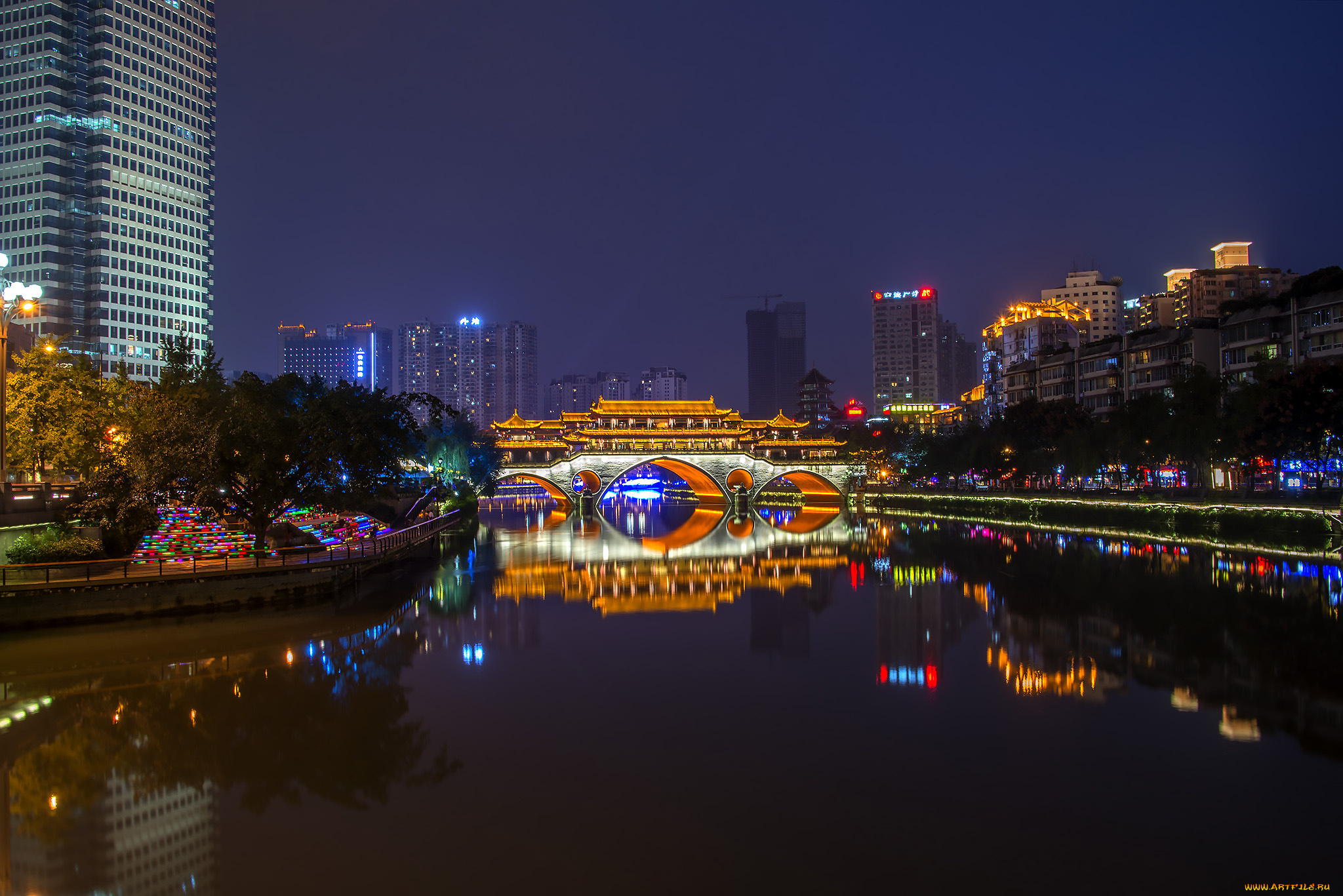 anshun, bridge, and, jin, river, , chengdu, города, -, мосты, простор