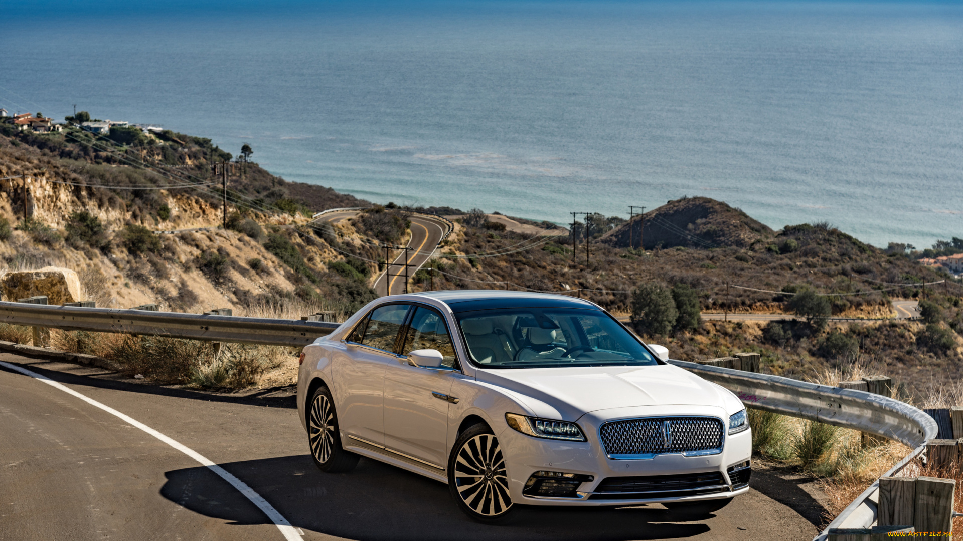 автомобили, lincoln, серпантин, дорога, море, шоссе, горы, линкольн, continental