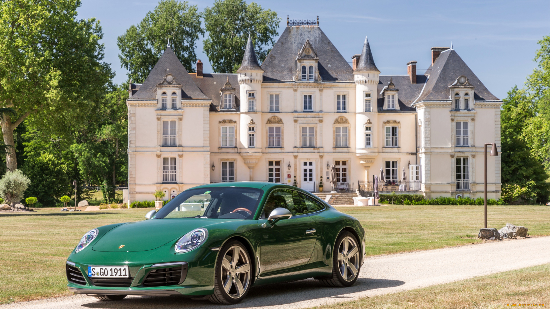 автомобили, porsche, порше, carrera, 911, зеленый, парк, дворец