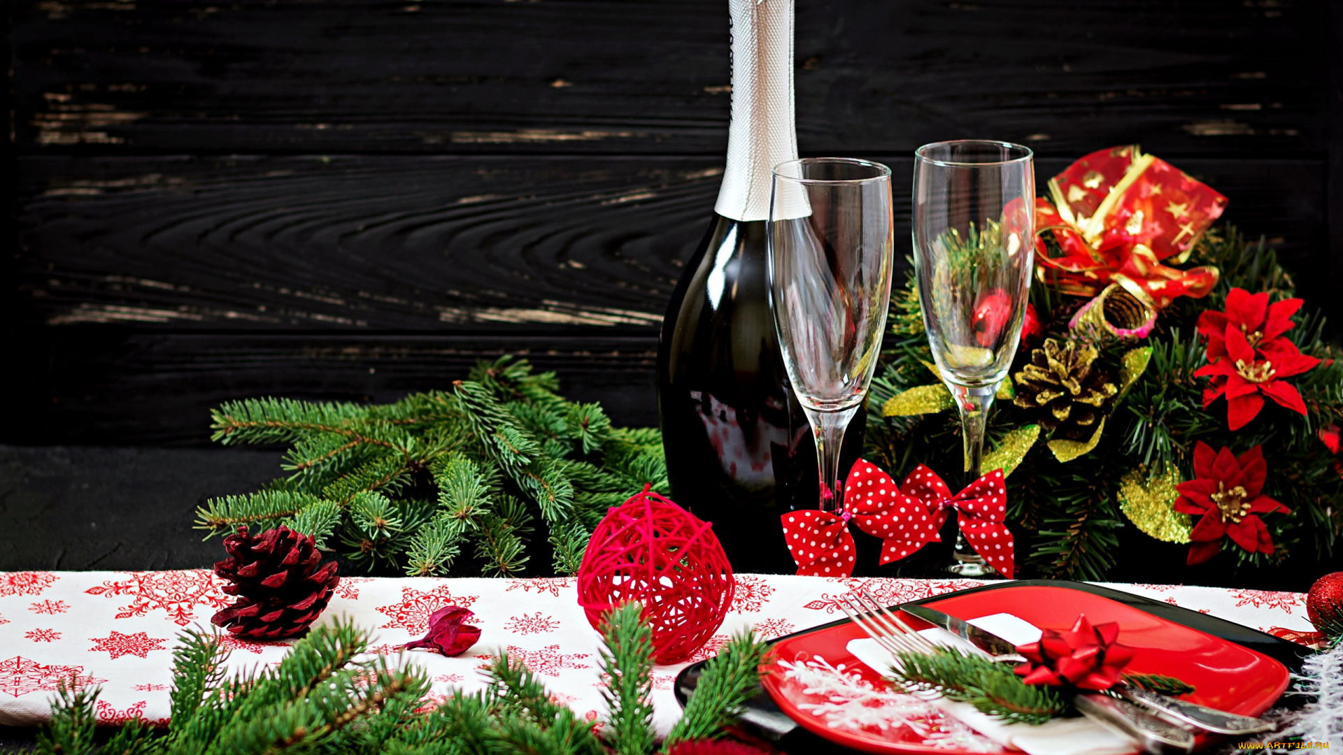 праздничные, -, разное, , новый, год, шампанское, украшение, приборы