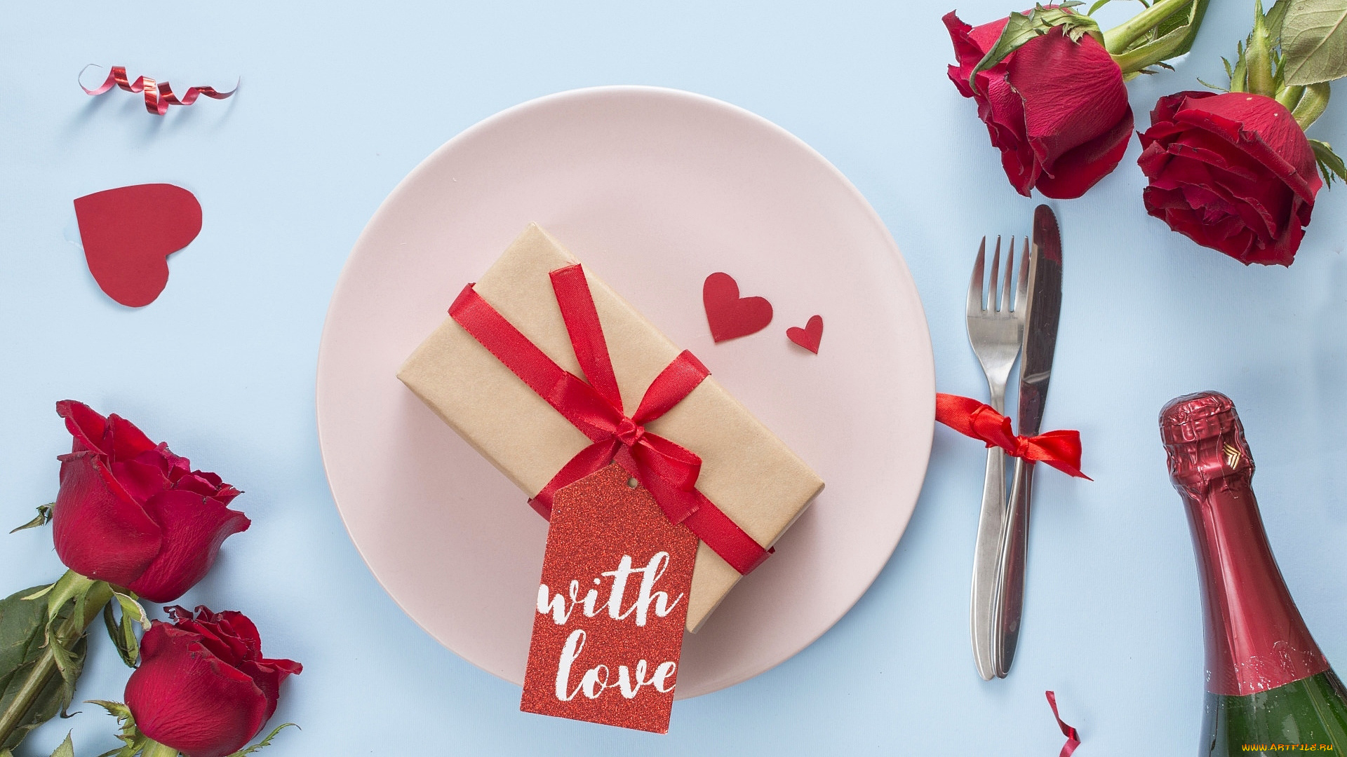 праздничные, день, святого, валентина, , сердечки, , любовь, подарок, розы