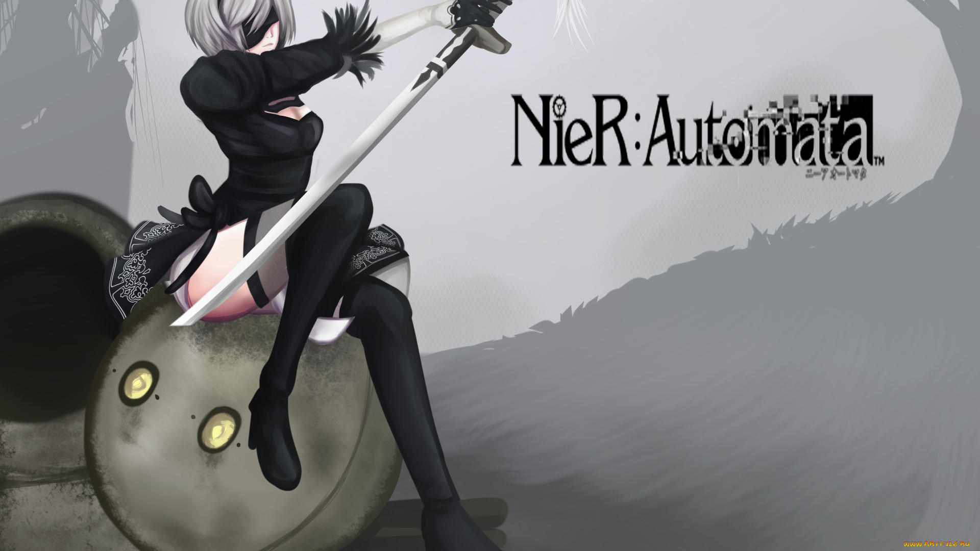 видео, игры, nier, , automata, фон, девушка, платье, меч