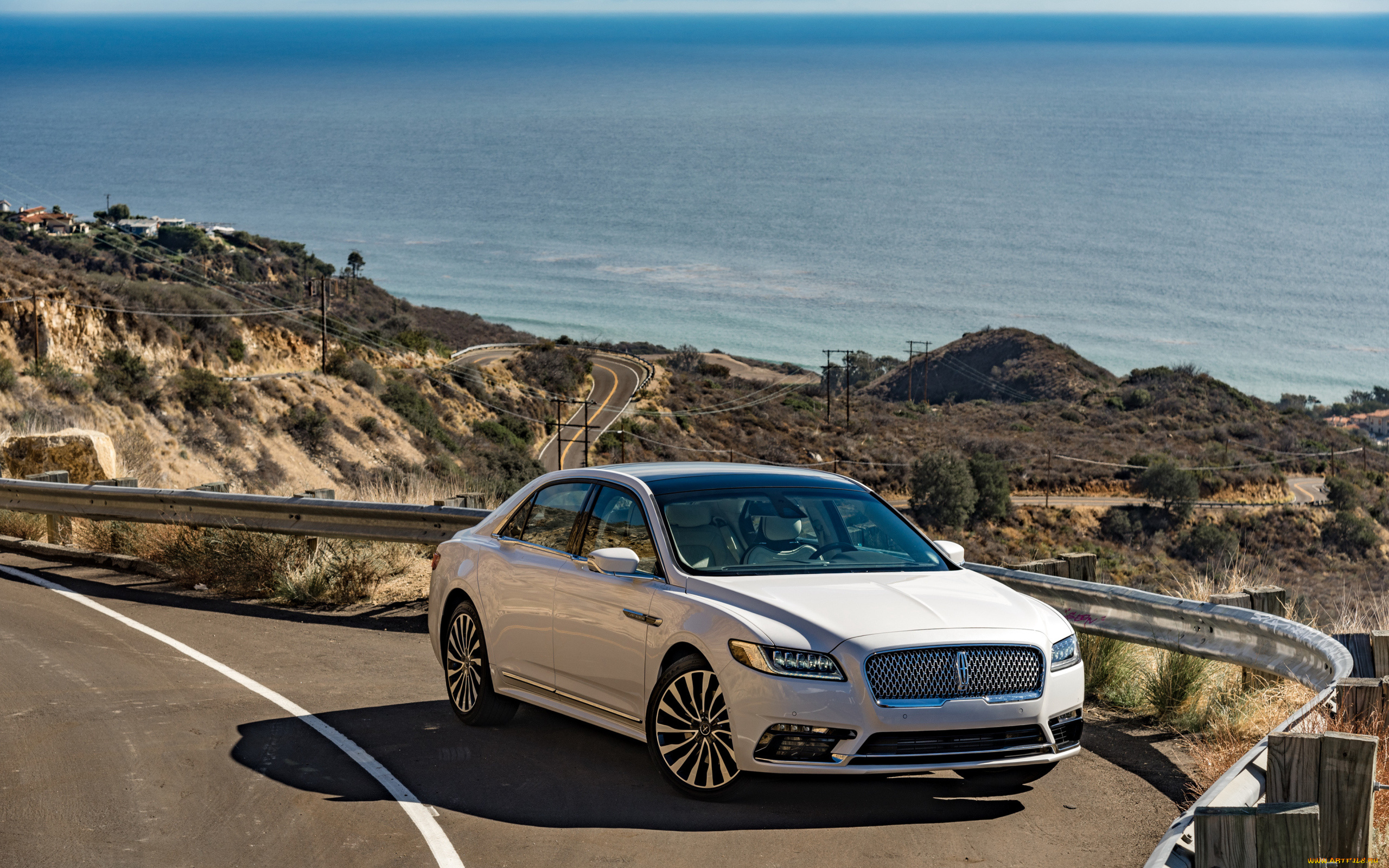 автомобили, lincoln, серпантин, дорога, море, шоссе, горы, линкольн, continental