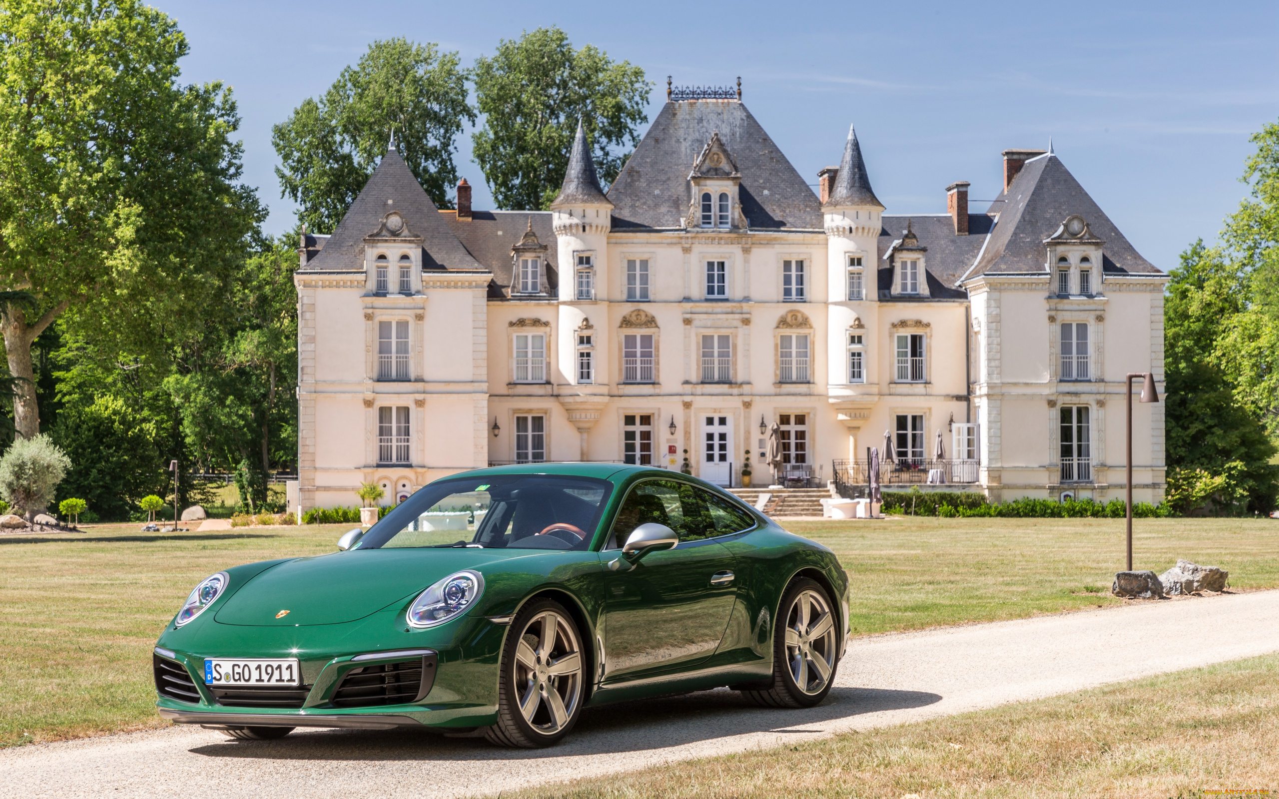 автомобили, porsche, порше, carrera, 911, зеленый, парк, дворец