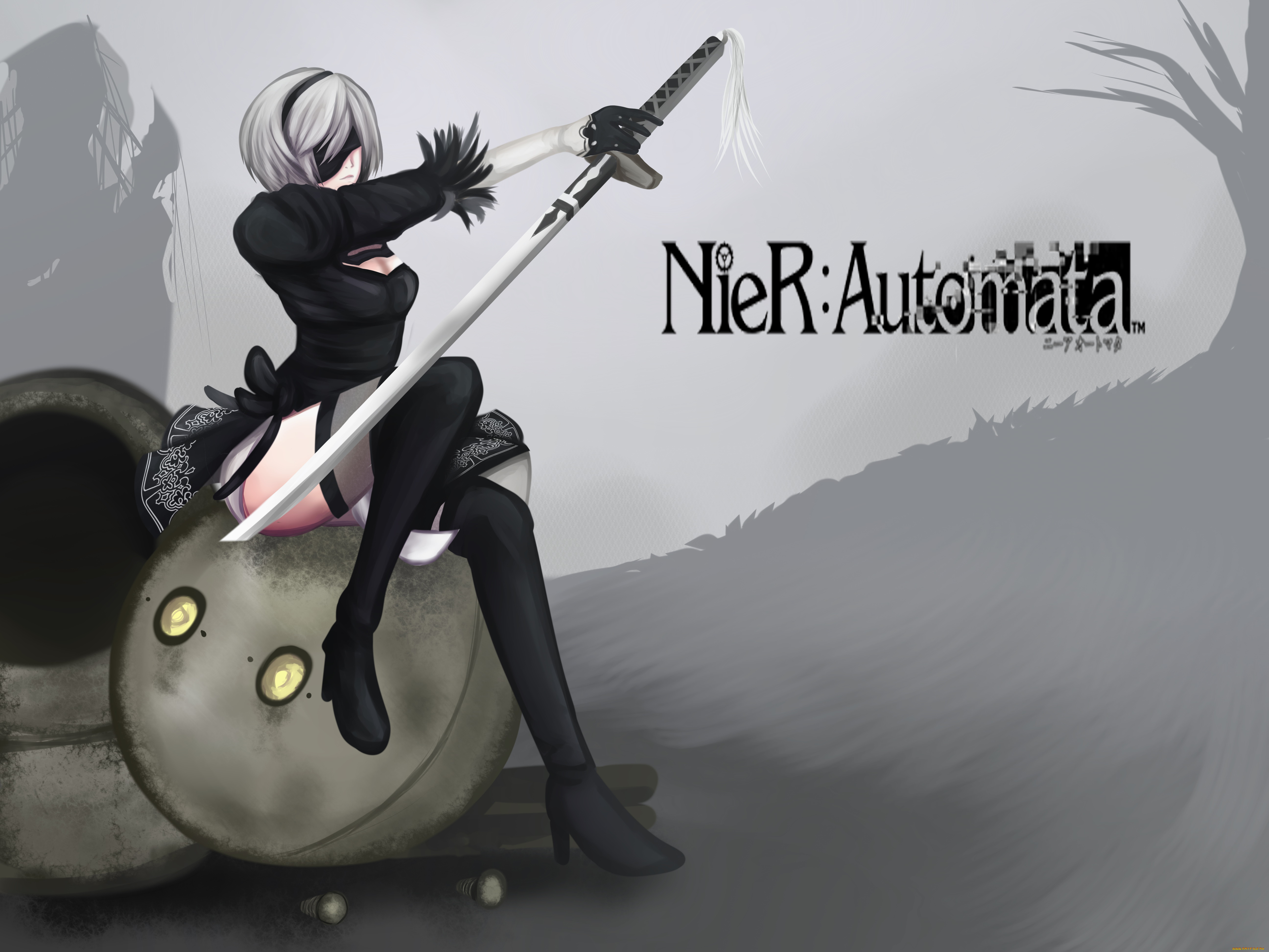 видео, игры, nier, , automata, фон, девушка, платье, меч