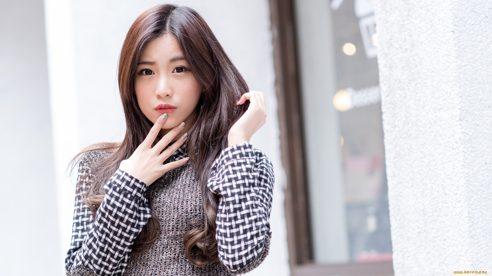 девушки, -, азиатки, маникюр, азиатка, жест