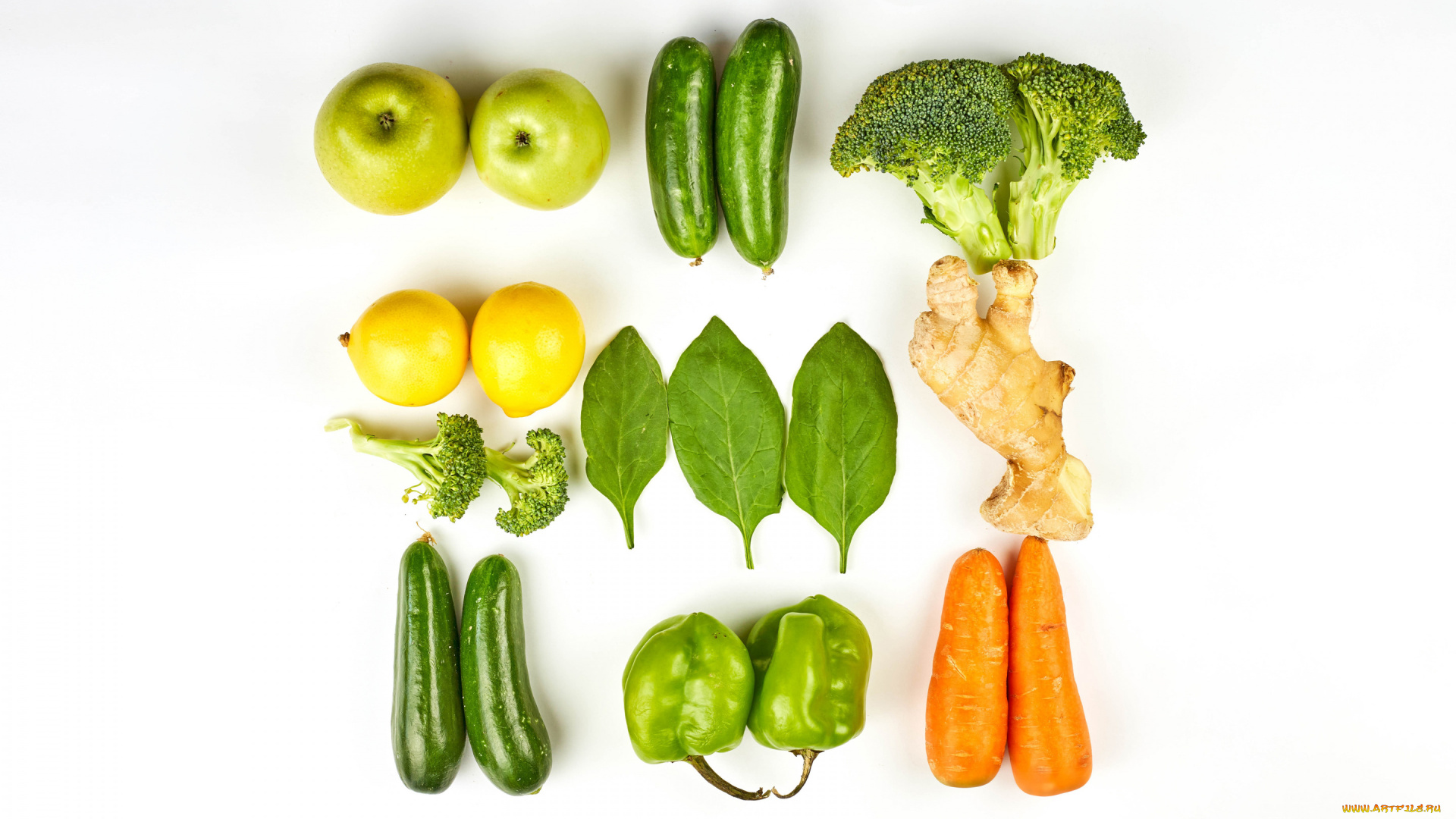 еда, фрукты, и, овощи, вместе, брокколи, морковь, перец, лимон, яблоки