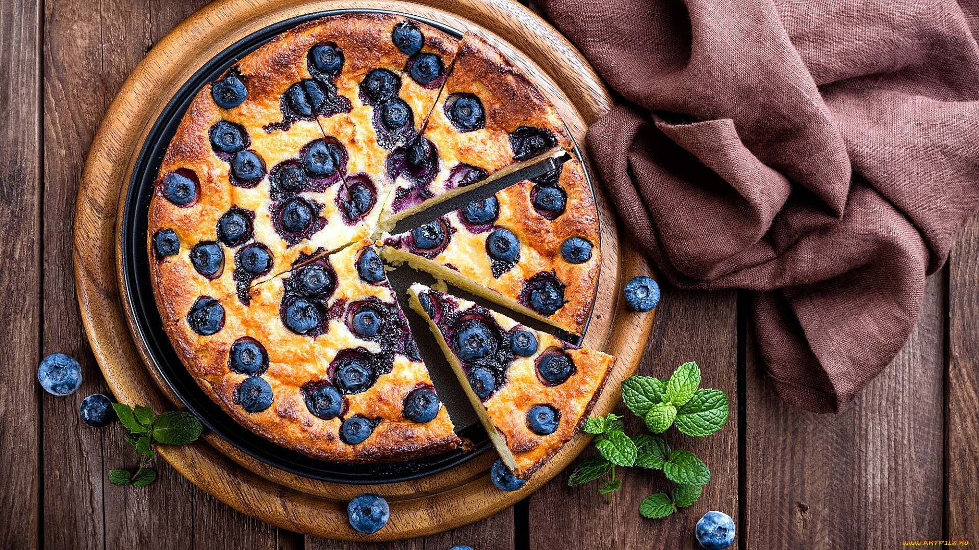 еда, пироги, мята, пирог, черника