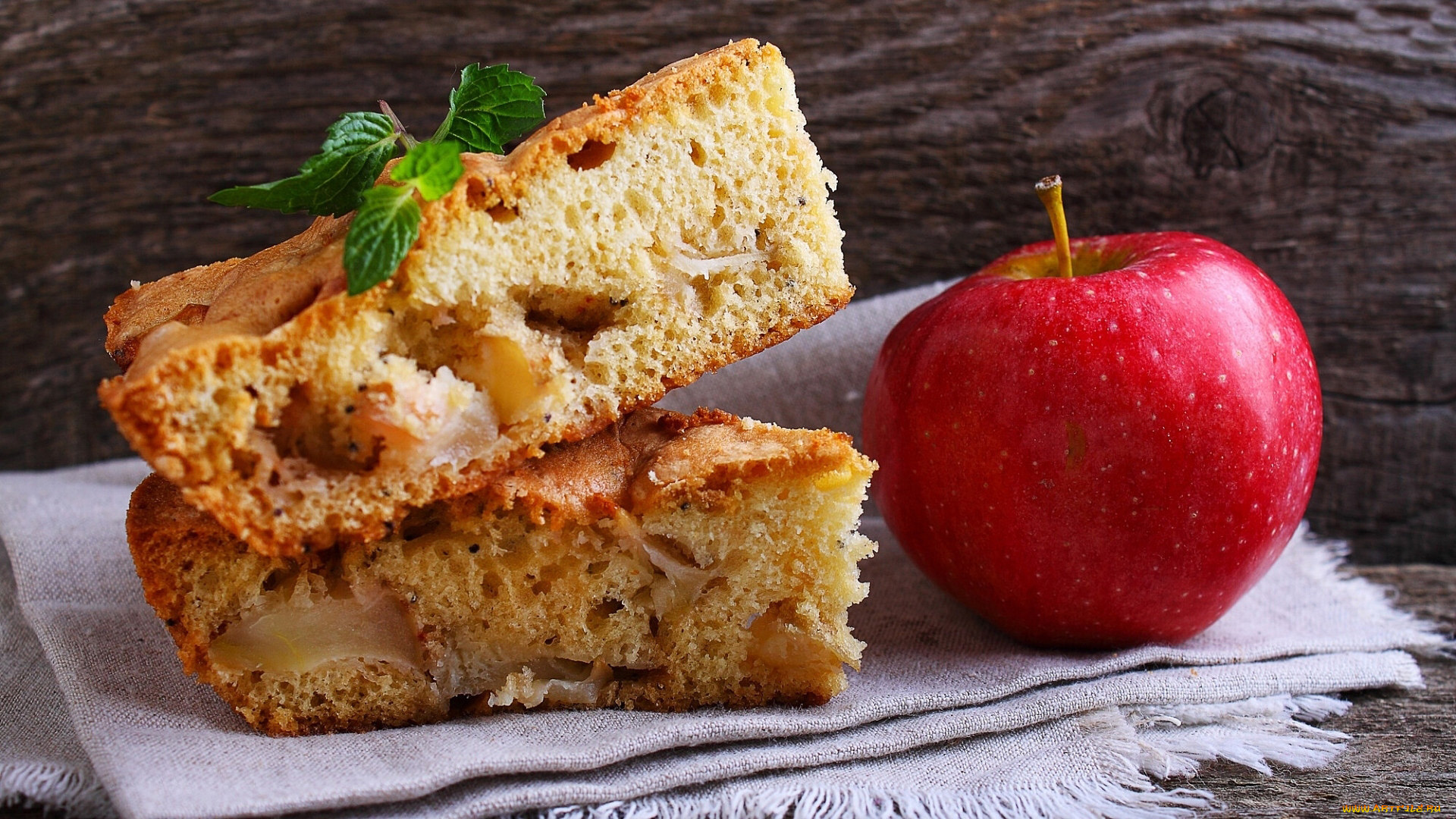 еда, пироги, мята, пирог, яблоко