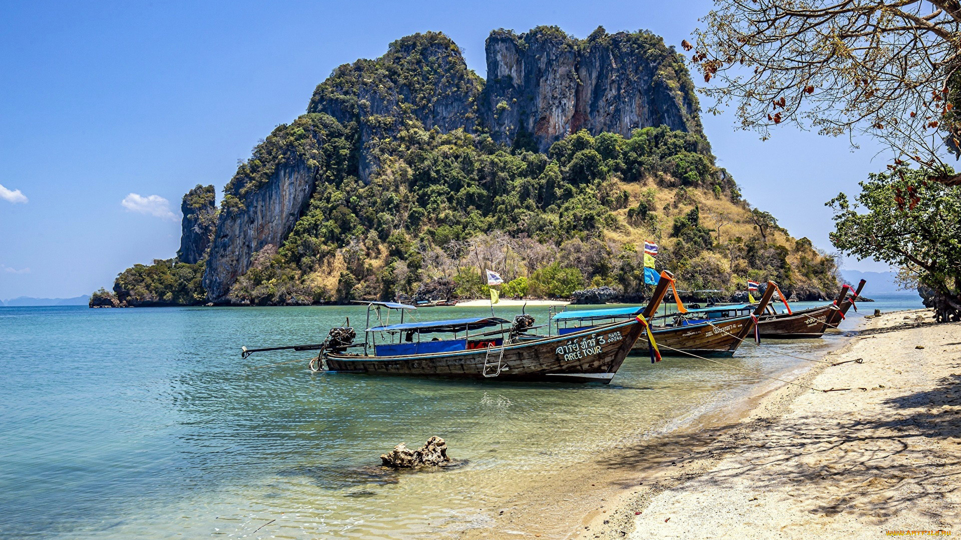 корабли, моторные, лодки, скалы, лодки, берег