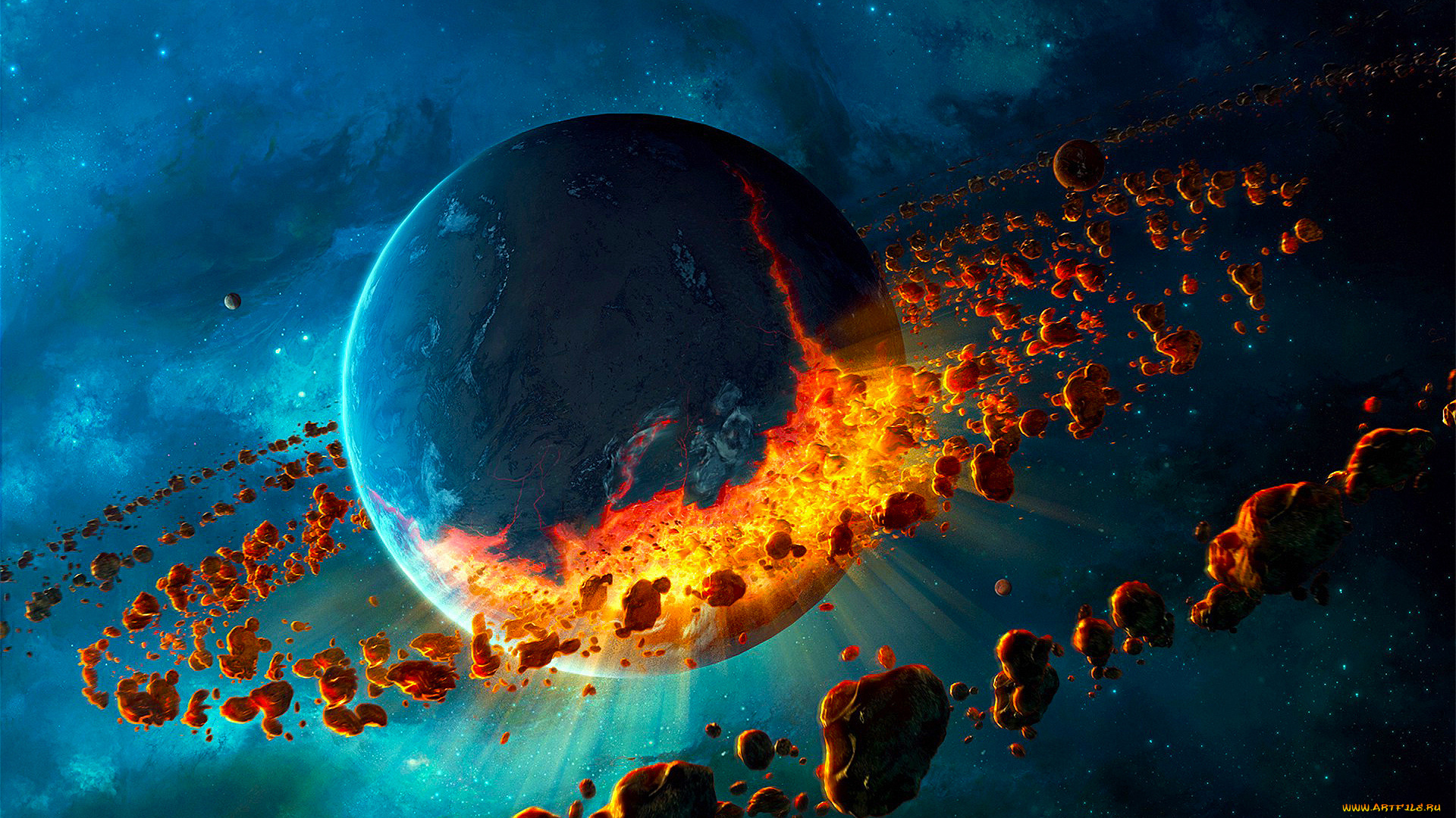 космос, арт, планета, астероиды, метеориты, спутник, атмосфера, явление, тьма, пространство, вселенная, галактика, облака, вакуум, бесконечность