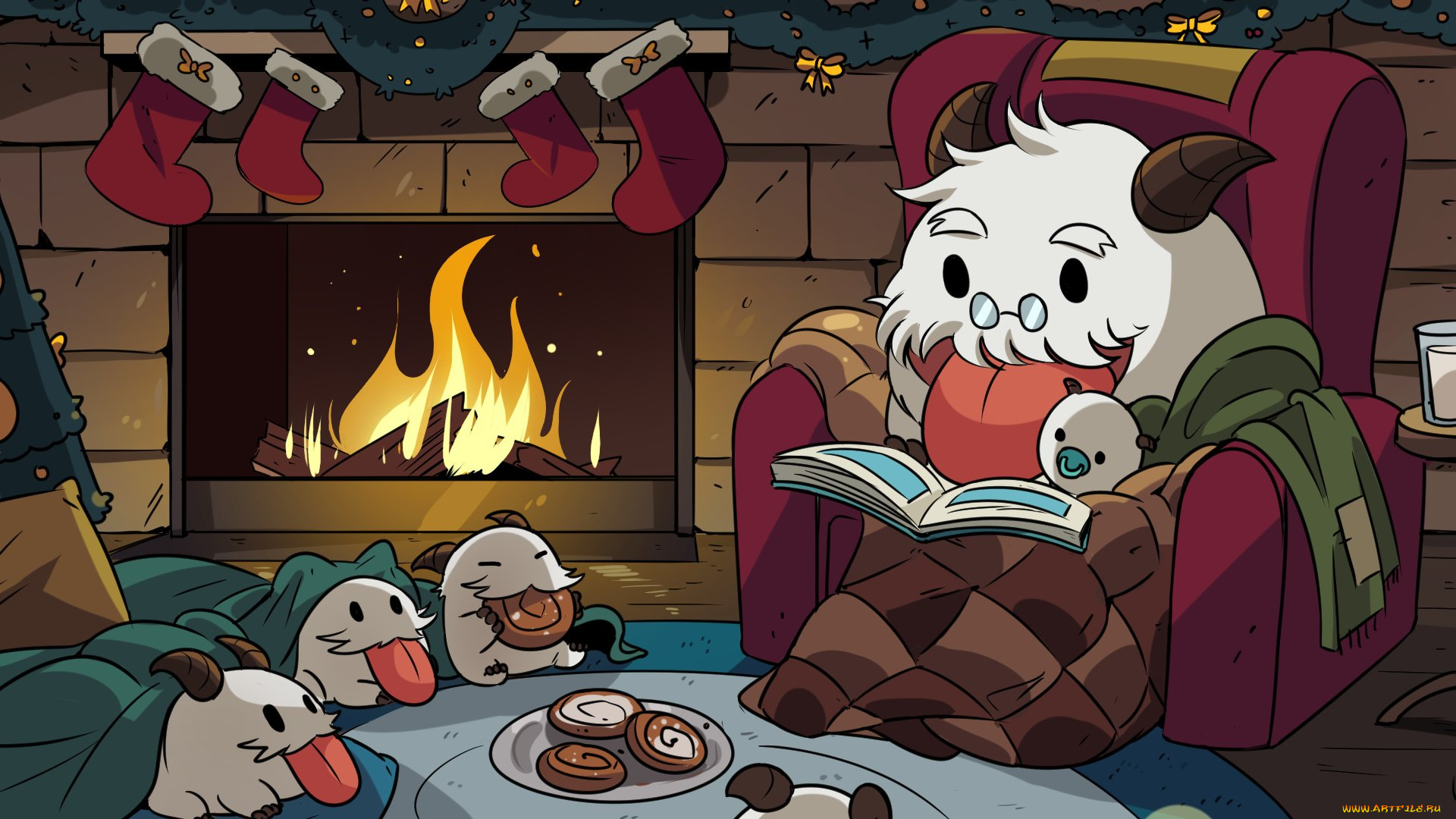 видео, игры, league, of, legends, поро, книжка, камин, носки, кресло