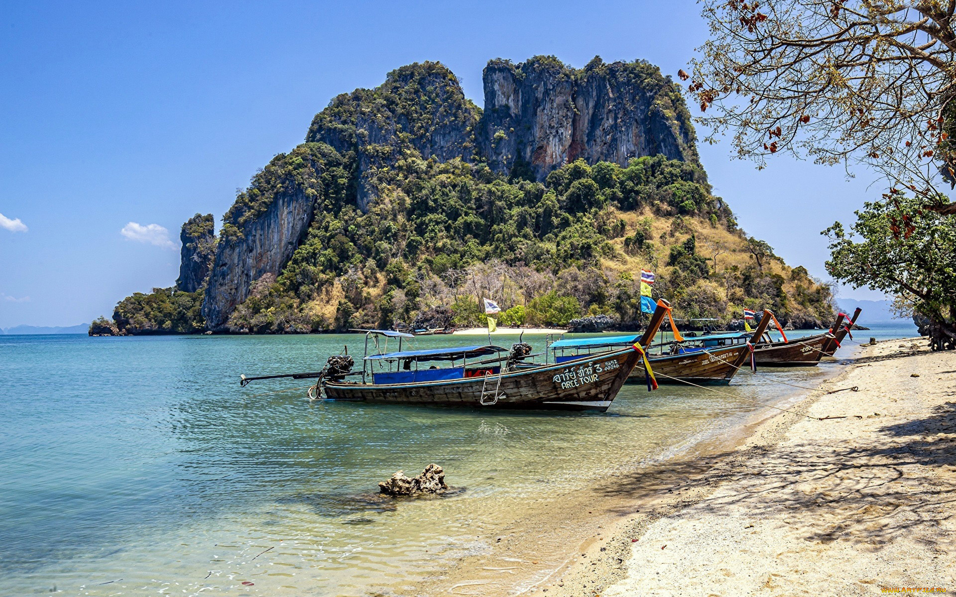 корабли, моторные, лодки, скалы, лодки, берег