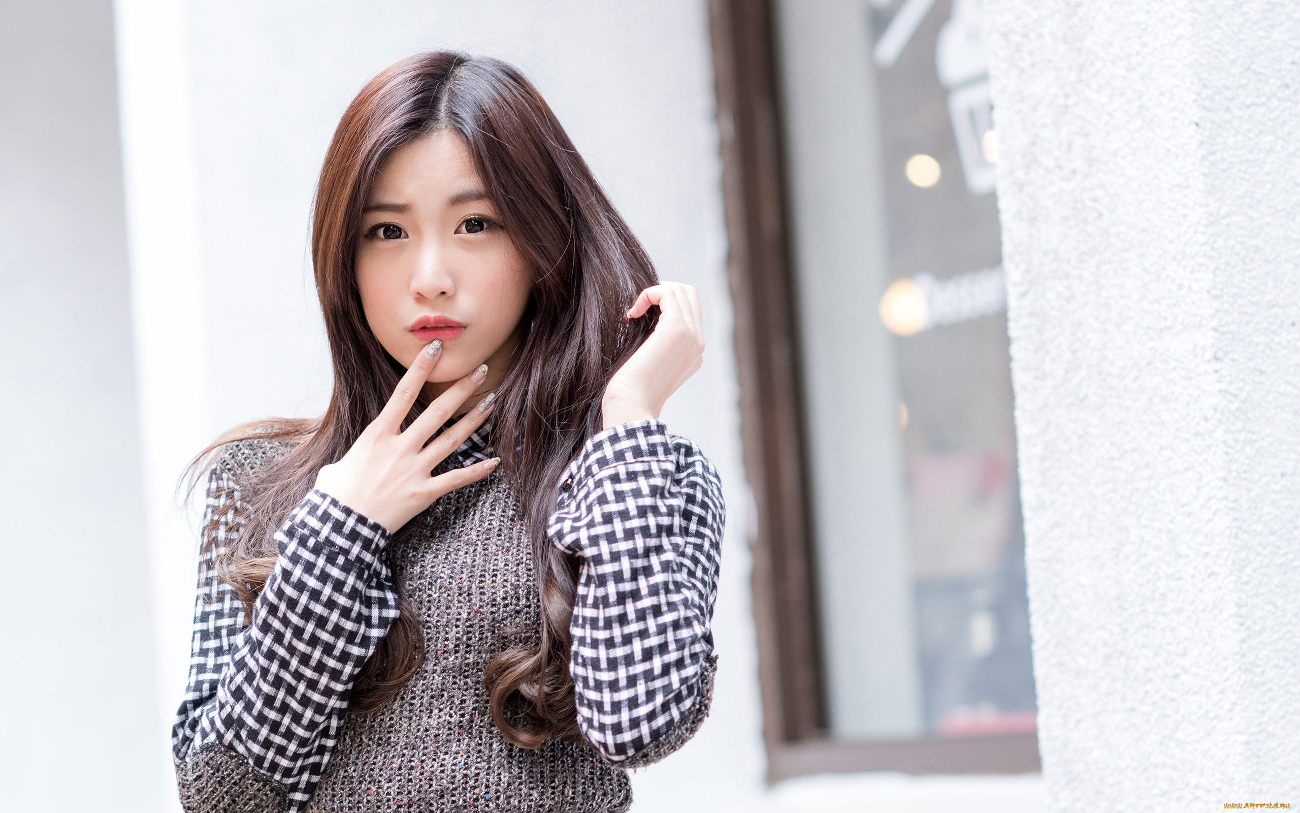 девушки, -, азиатки, маникюр, азиатка, жест