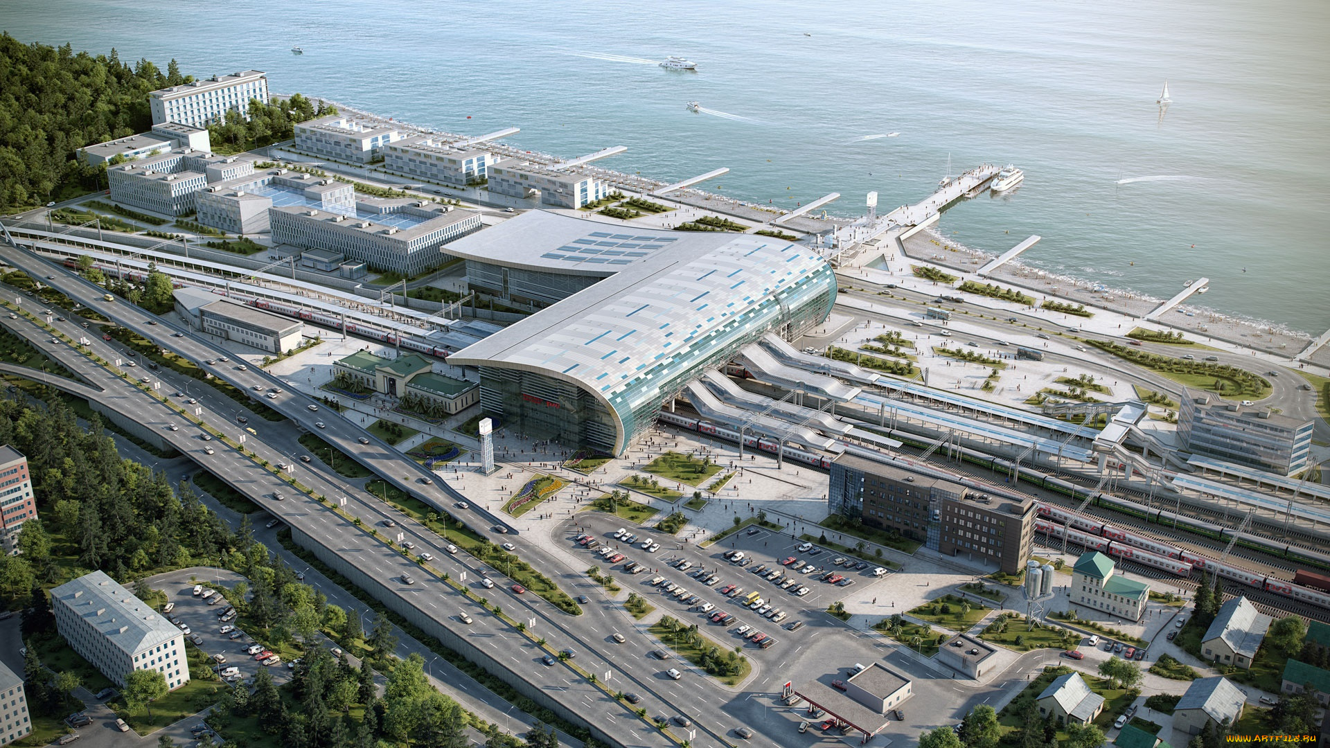 города, -, панорамы, россия, адлер, c, высоты, птичьего, полета