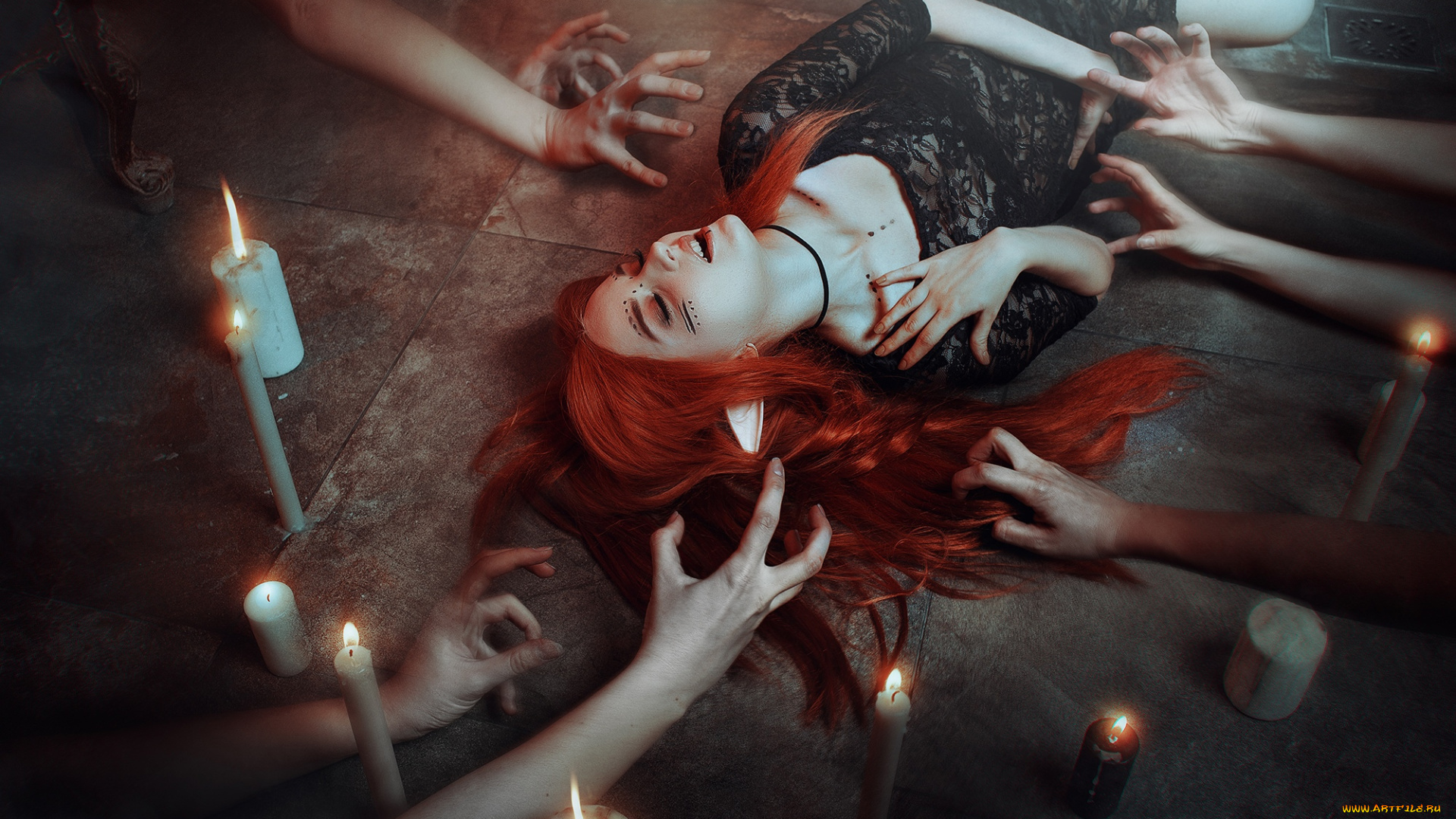 девушки, kirdjava, эльфийка, руки, свечи, ритуал