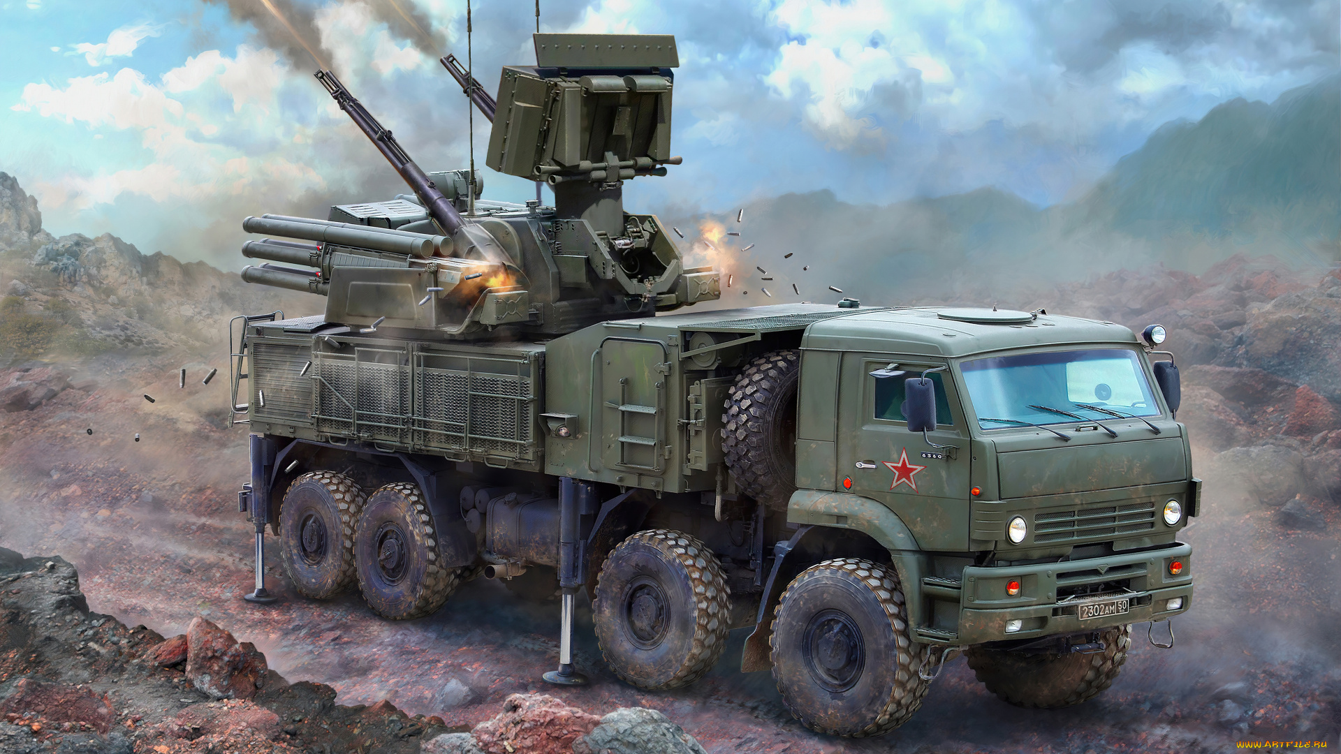 рисованное, армия, автор, ракетный, комплекс, панцирь, камаз