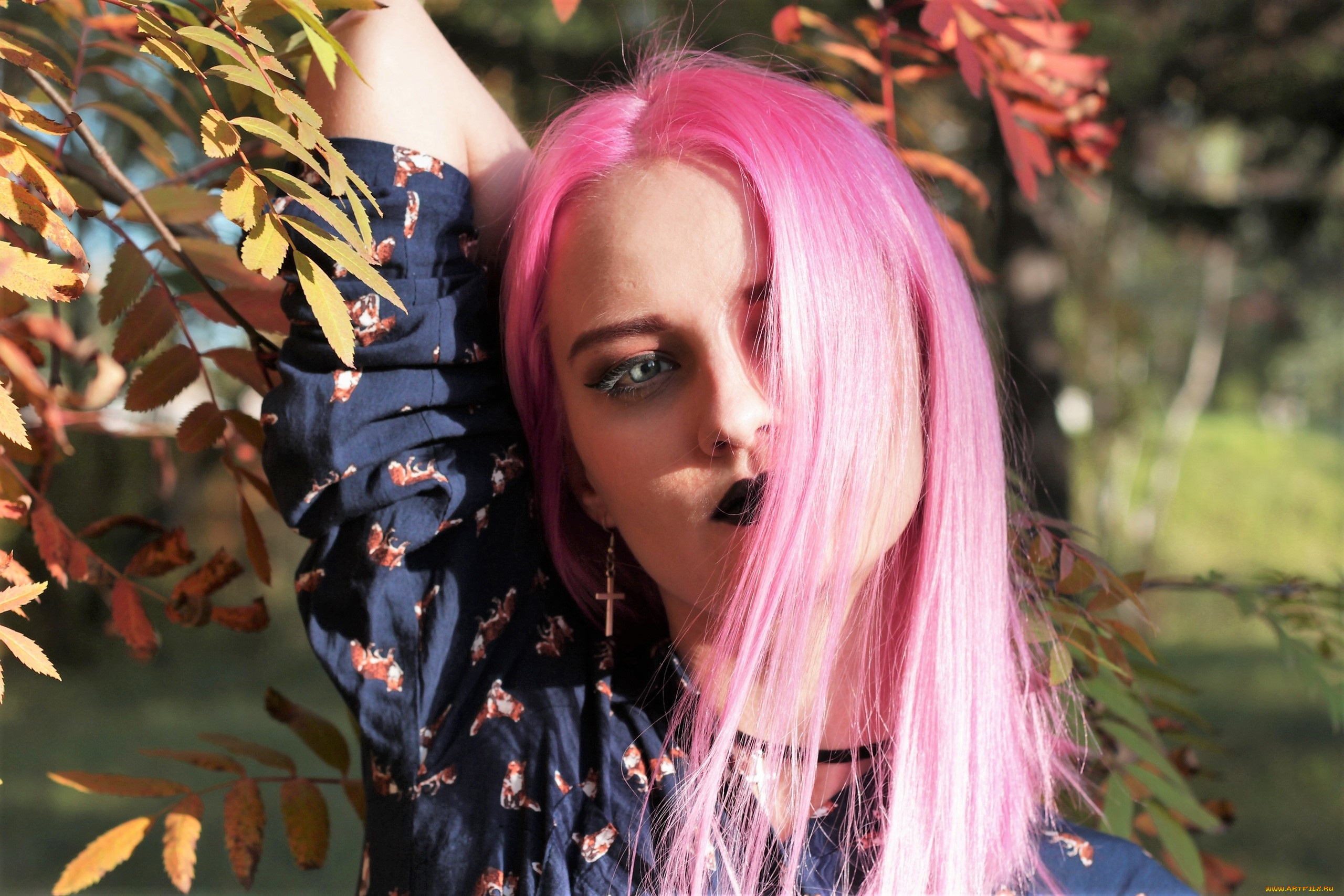 девушки, kirdjava, лицо, образ, ветки, осень