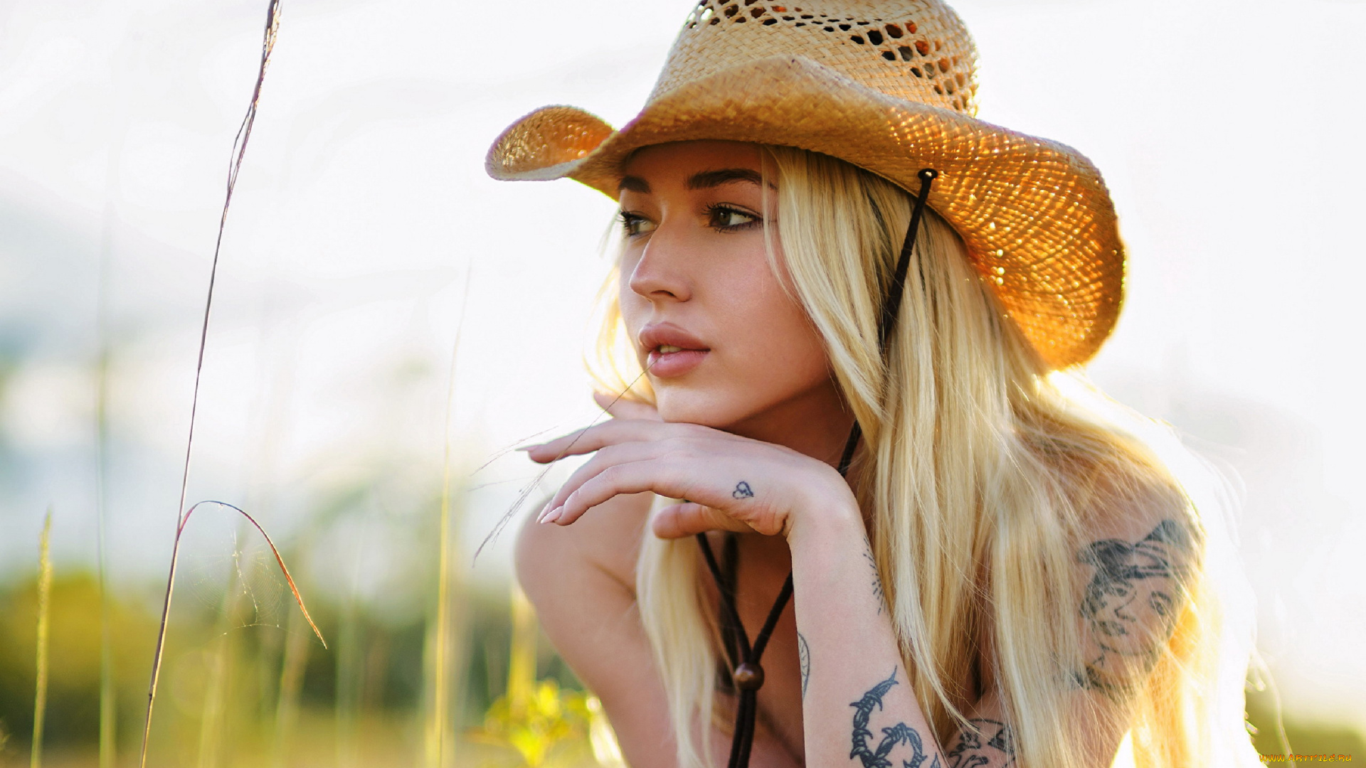 девушки, -, блондинки, , светловолосые, блондинка, поза, шляпа, тату