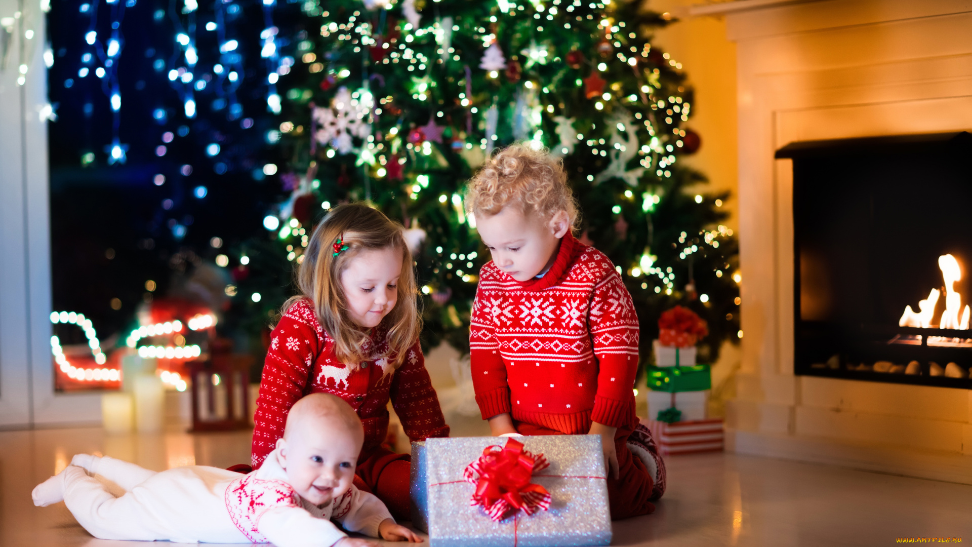 разное, дети, подарок, ёлка, камин