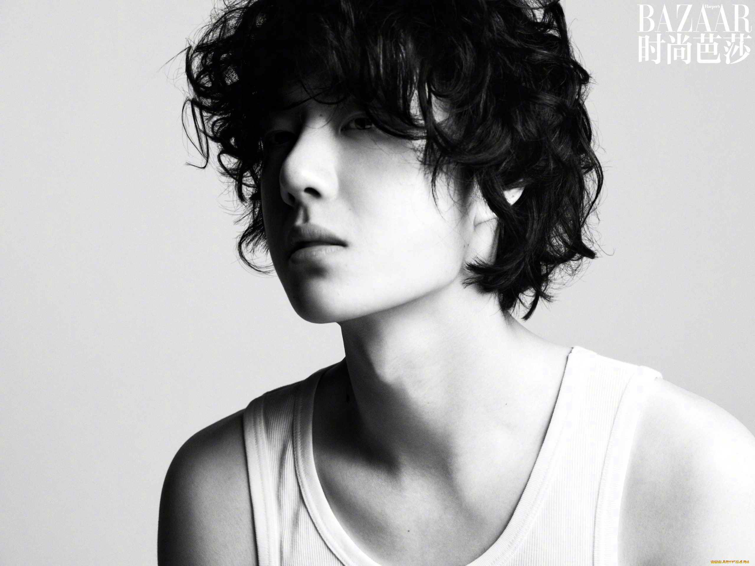 мужчины, wang, yi, bo, актер, лицо, кудри, майка