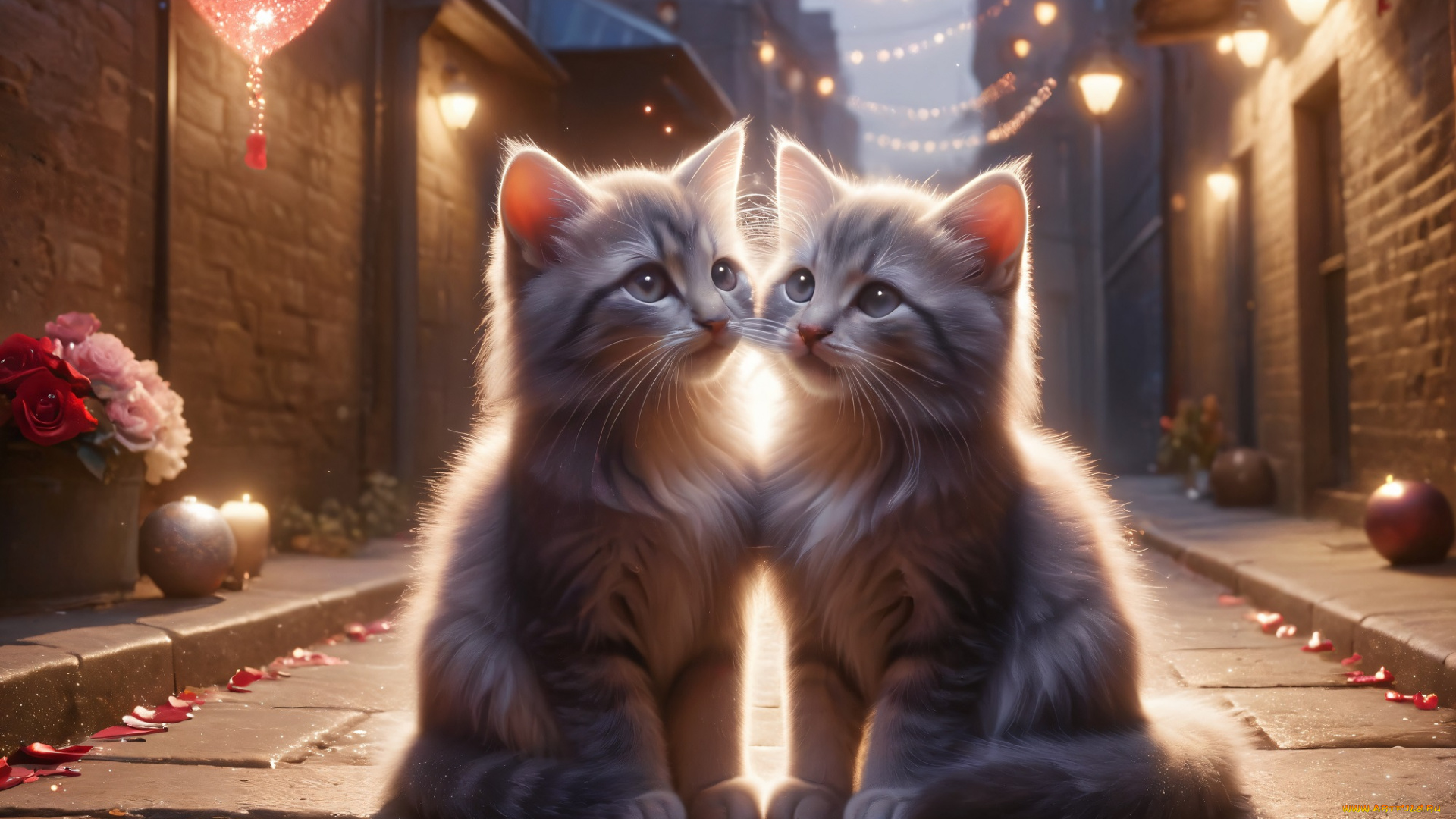 праздничные, день, святого, валентина, , сердечки, , любовь, кот, кошка