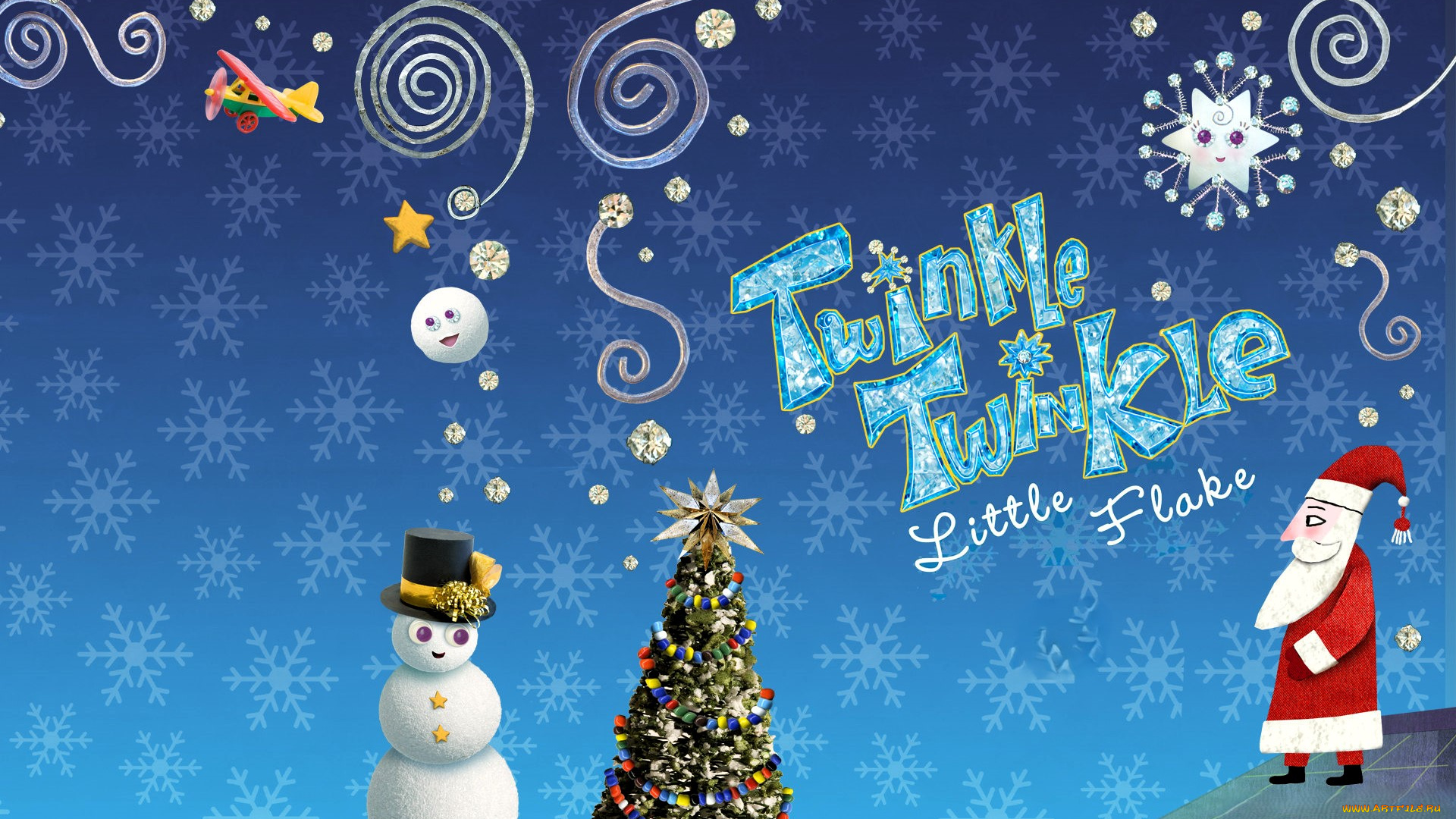 праздничные, векторная, графика, , новый, год, спирали, самолет, ёлка, снеговик, санта, клаус, звезда