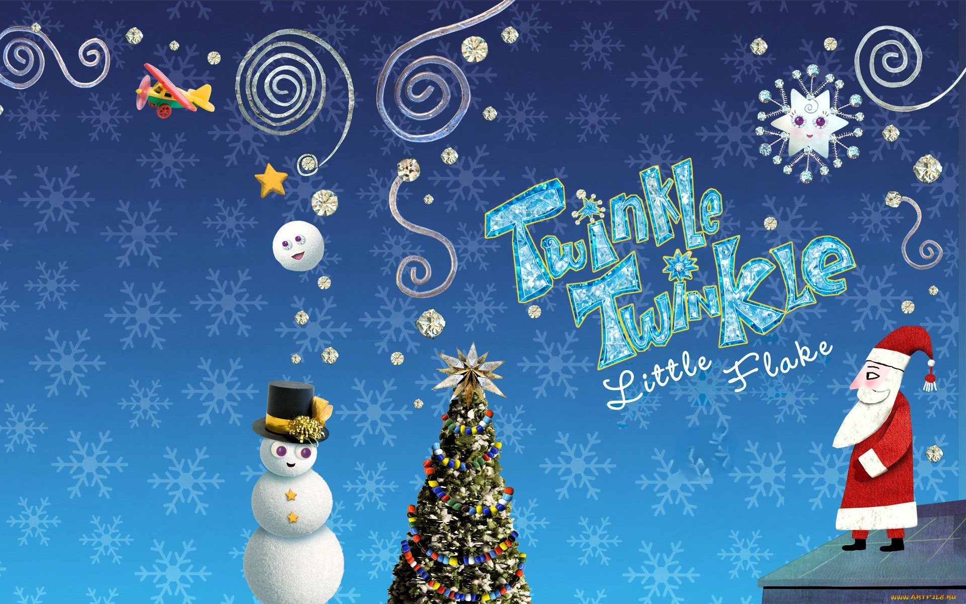 праздничные, векторная, графика, , новый, год, спирали, самолет, ёлка, снеговик, санта, клаус, звезда