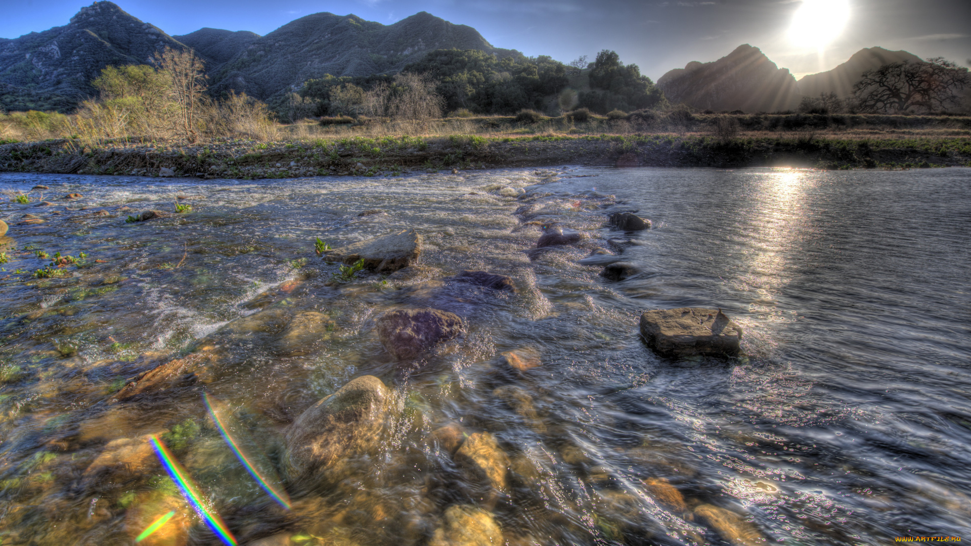 california, malibu, природа, восходы, закаты, река, луна