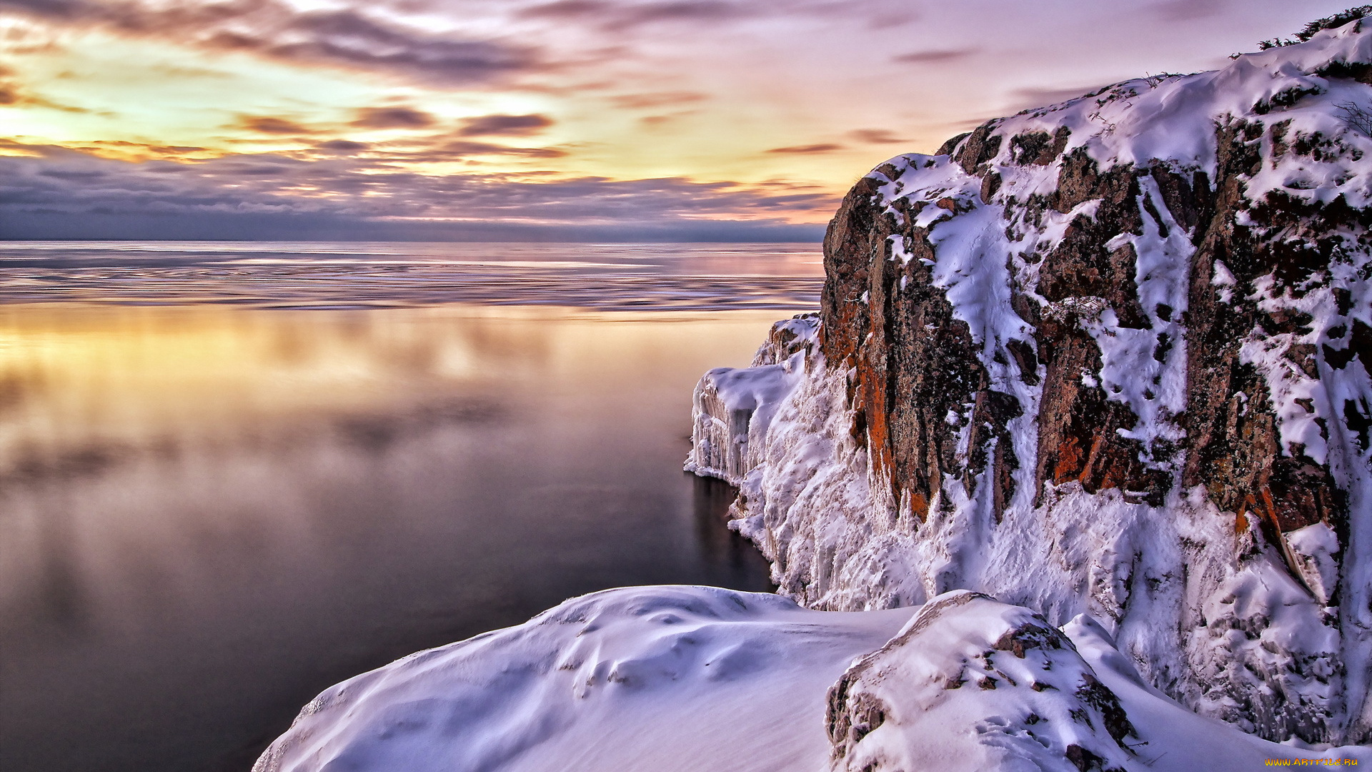 природа, побережье, океан, скалы, лед, тучи