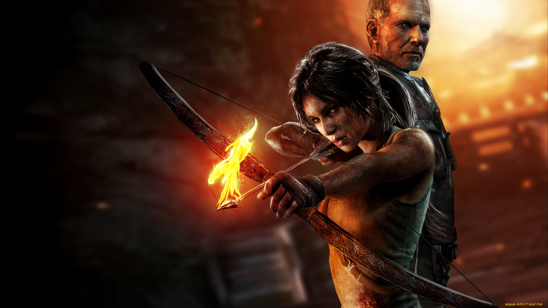 tomb, raider, 2013, видео, игры, стрела, огонь, лук, lara, croft