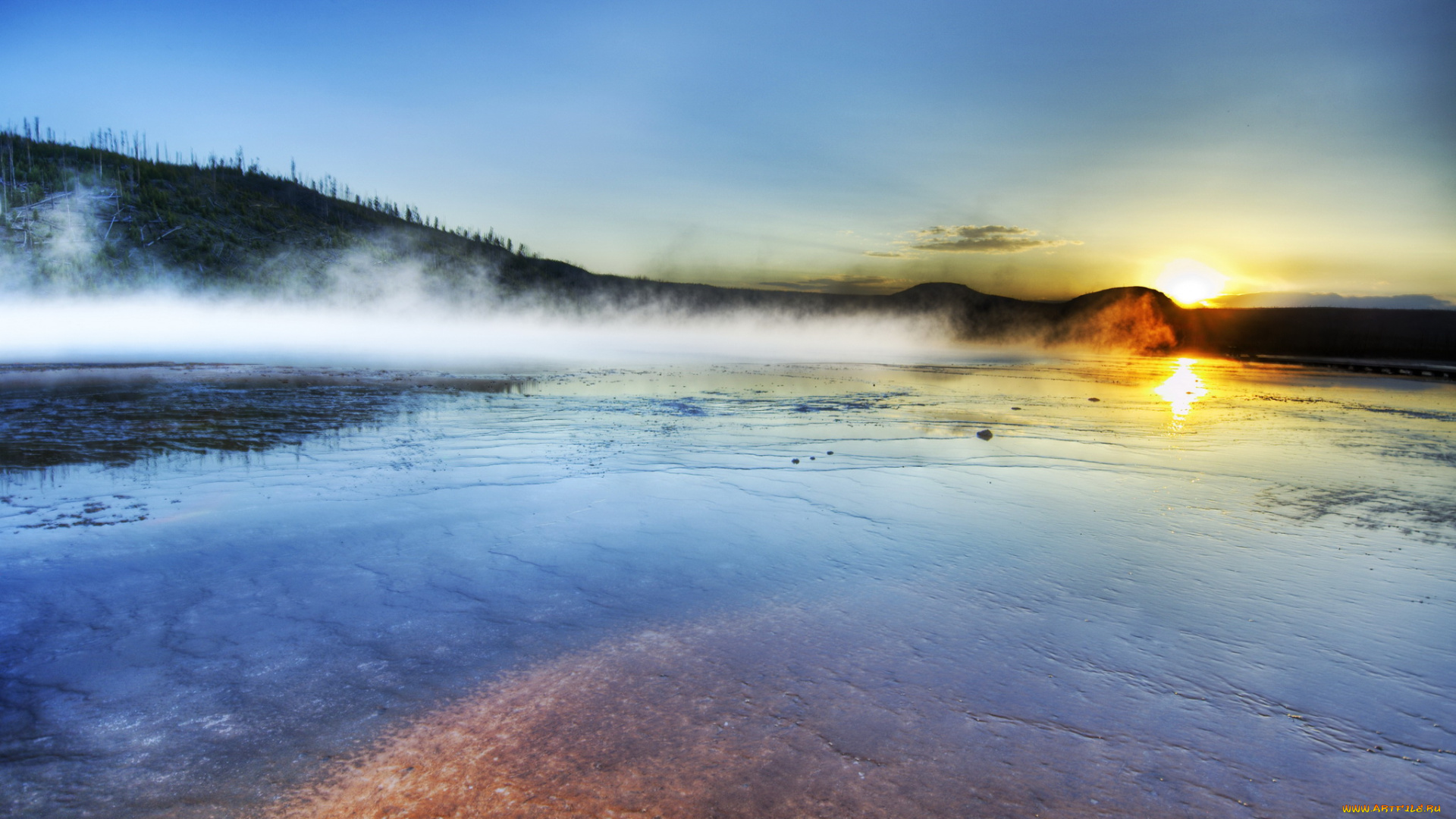 yellowstone, national, park, природа, восходы, закаты, восход, река