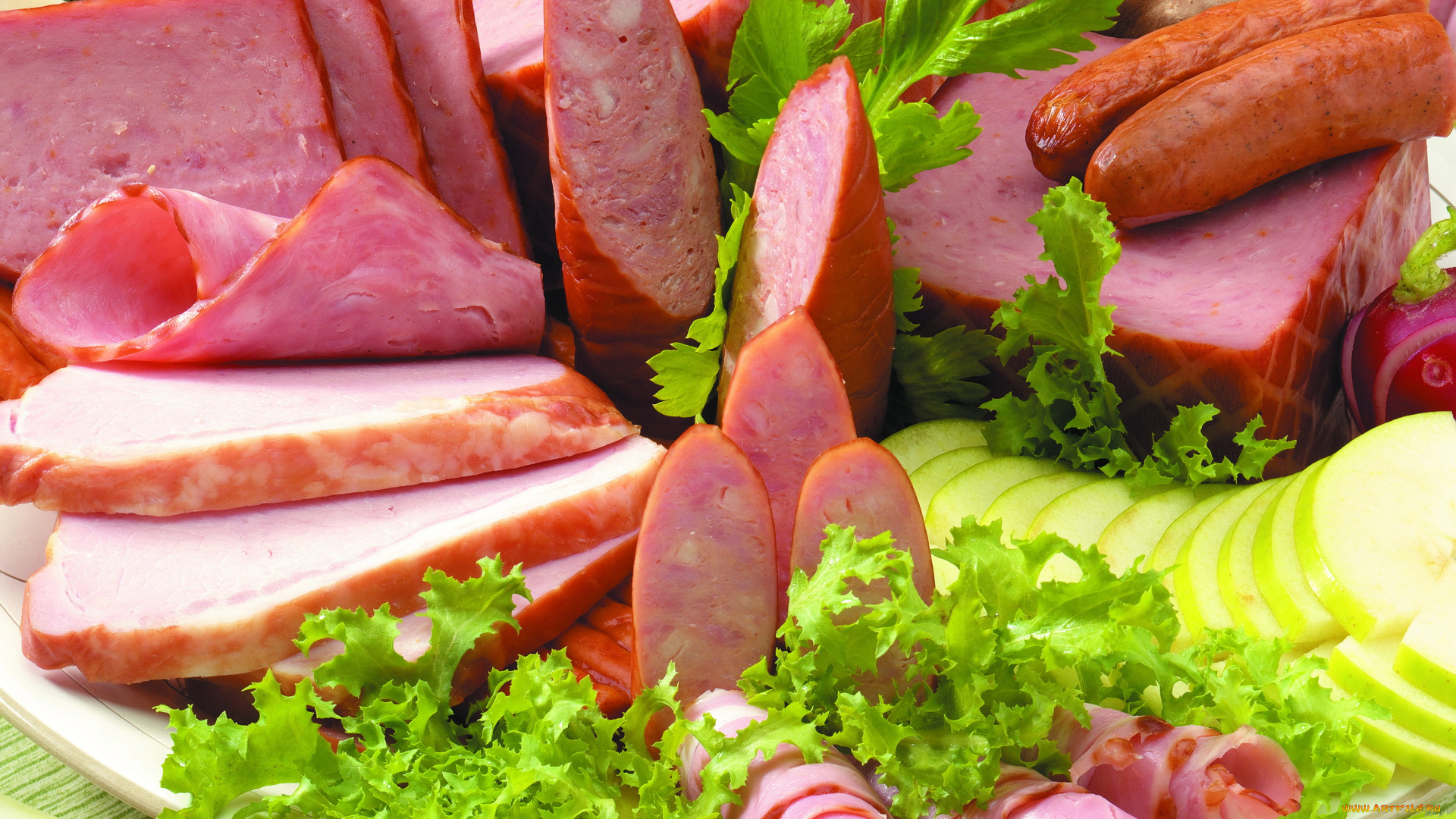 еда, колбасные, изделия, тарелка, салат, сосиски, ветчина, колбаса